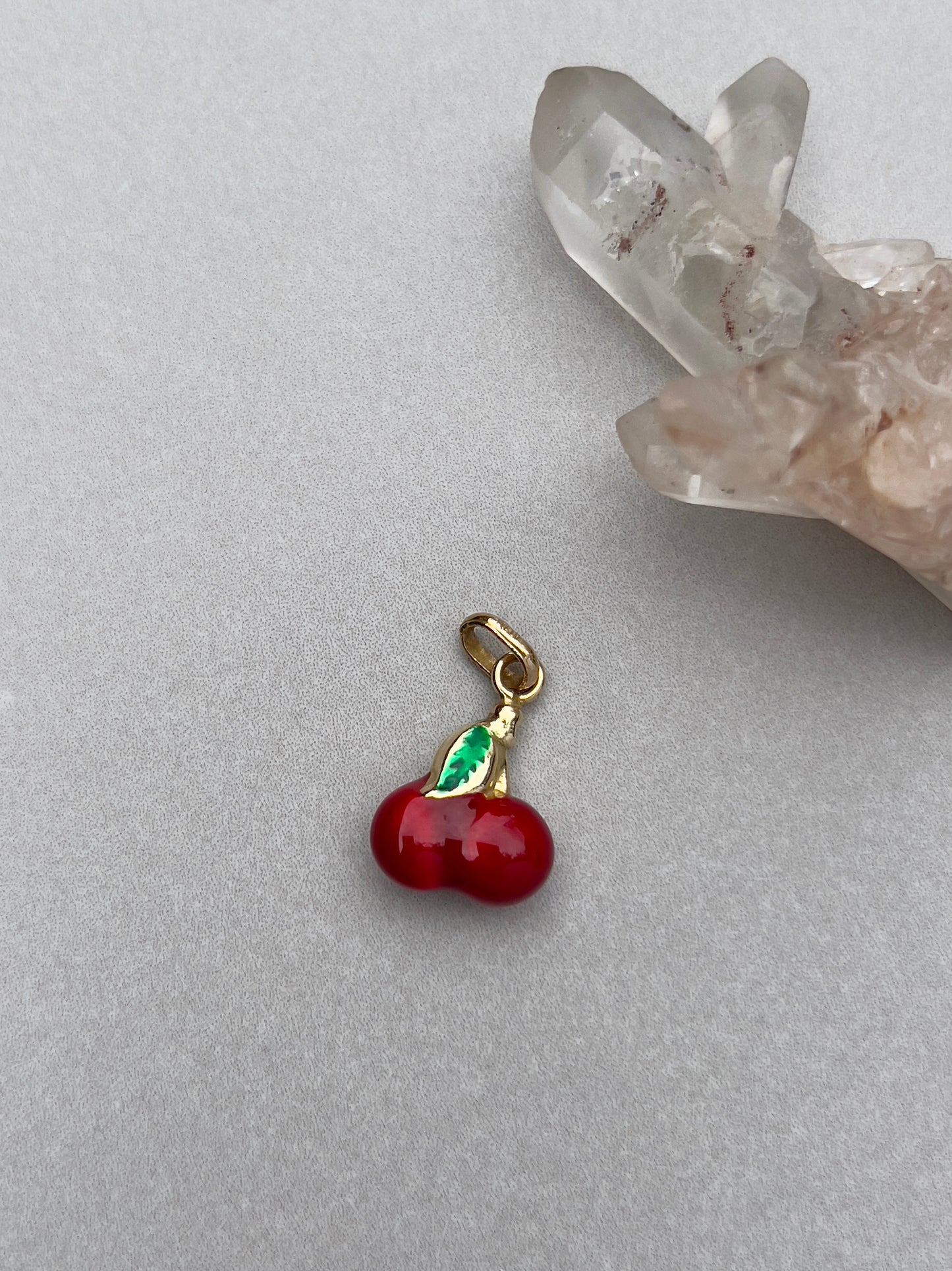 Estate 14k Gold + Enamel Cherries Charm