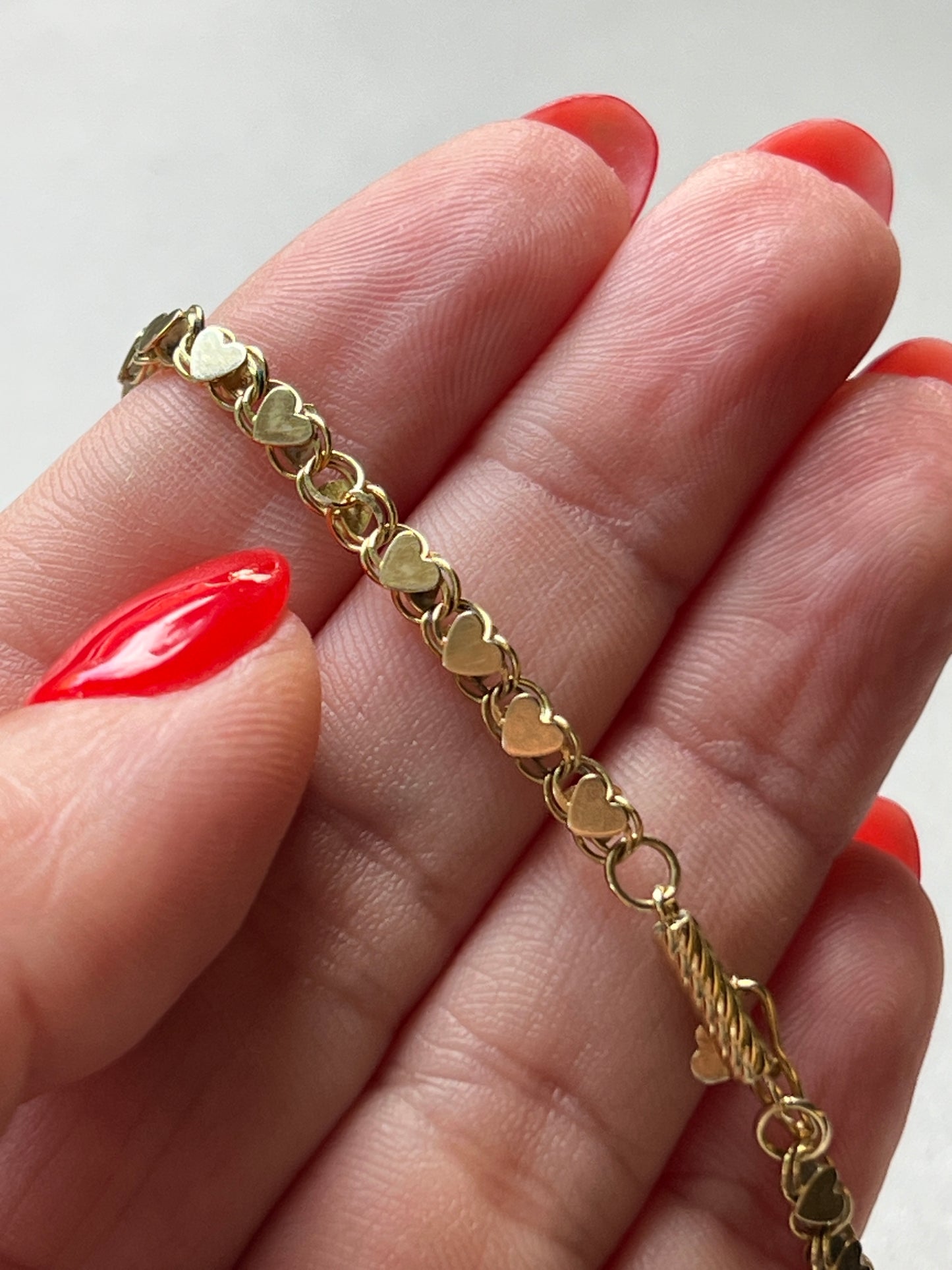 Vintage 14k Gold Mirror Heart Link Bracelet
