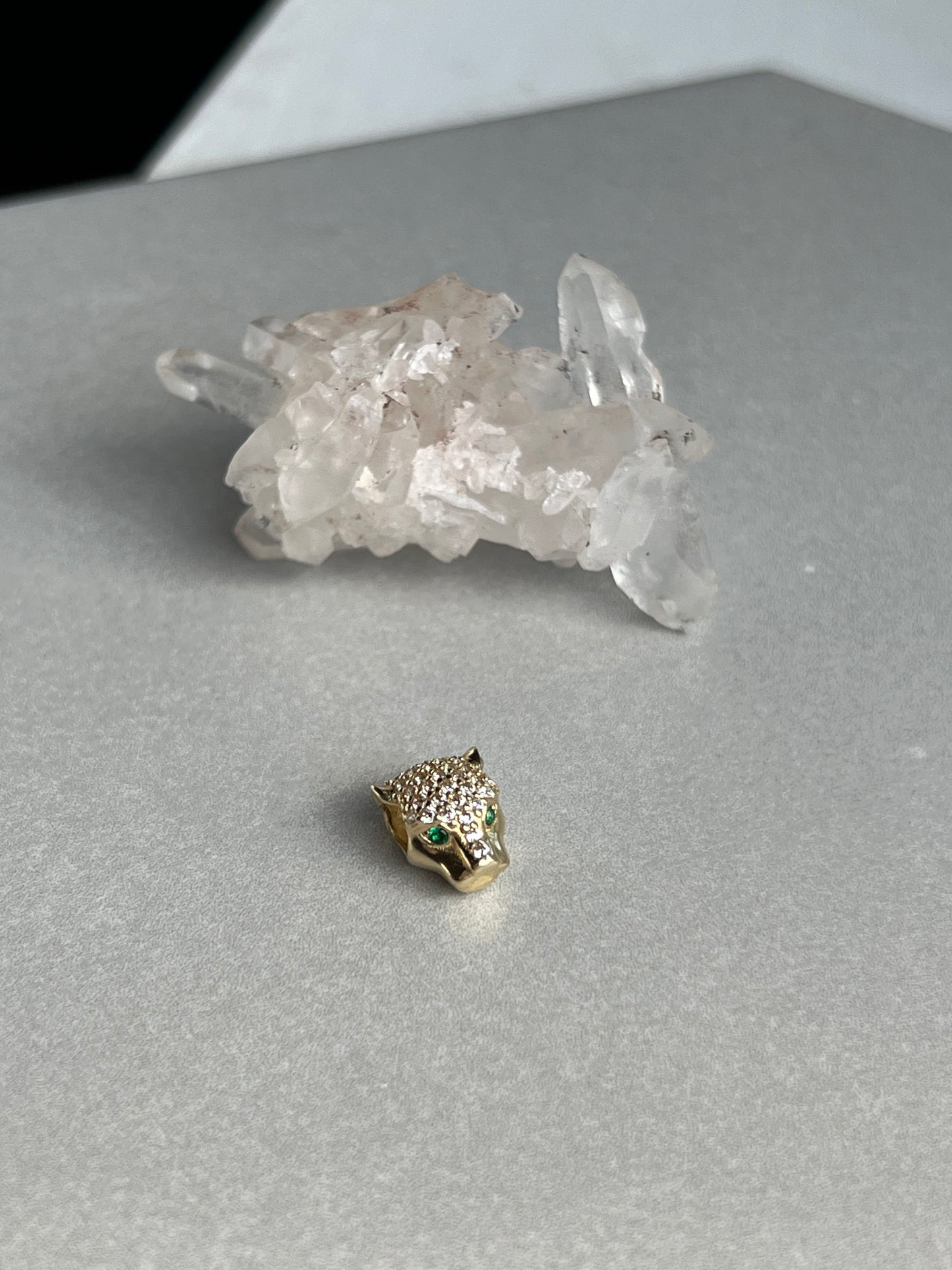 Estate 14k Gold Pavé Leopard Bead Charm