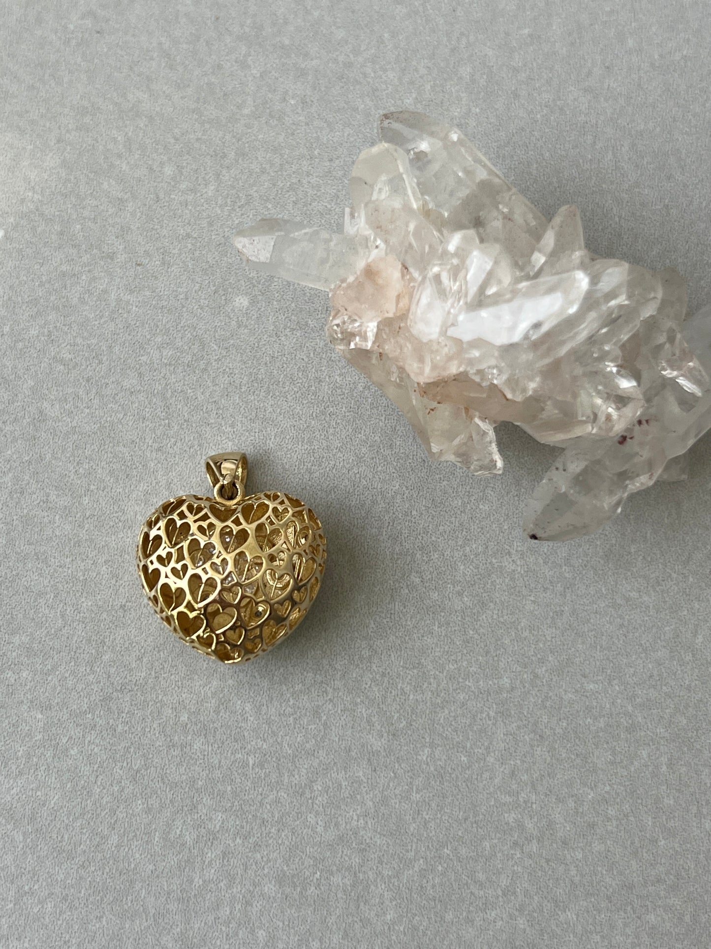 Estate 14k Gold Double Sided Puffy Heart Pendant