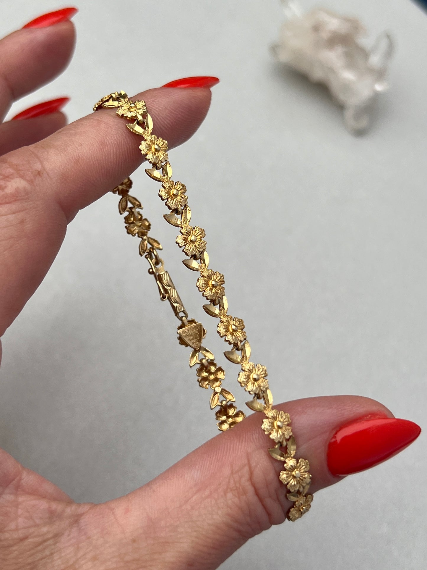 Vintage 14k Gold Floral Link Bracelet
