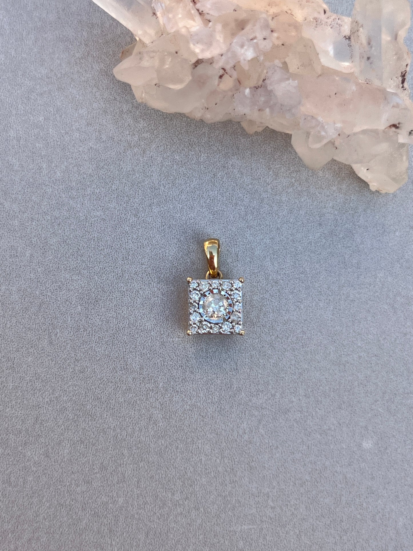 Vintage 14k Gold Square Diamond Framed Diamond Charm