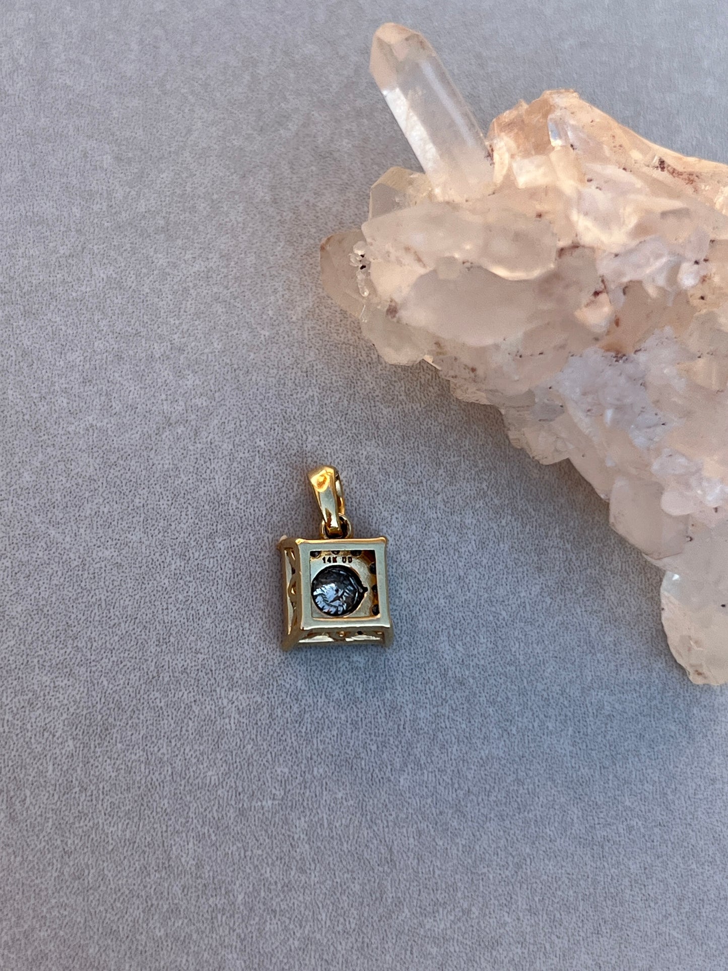 Vintage 14k Gold Square Diamond Framed Diamond Charm