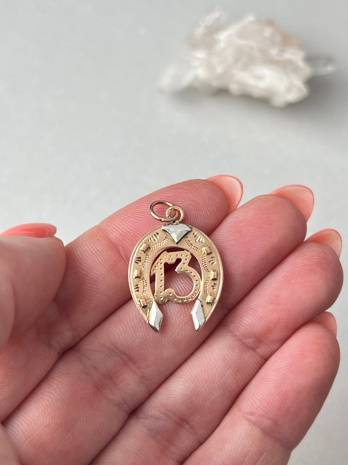 Vintage 14k Two-Tone Gold Lucky Number 13 Horseshoe Pendant