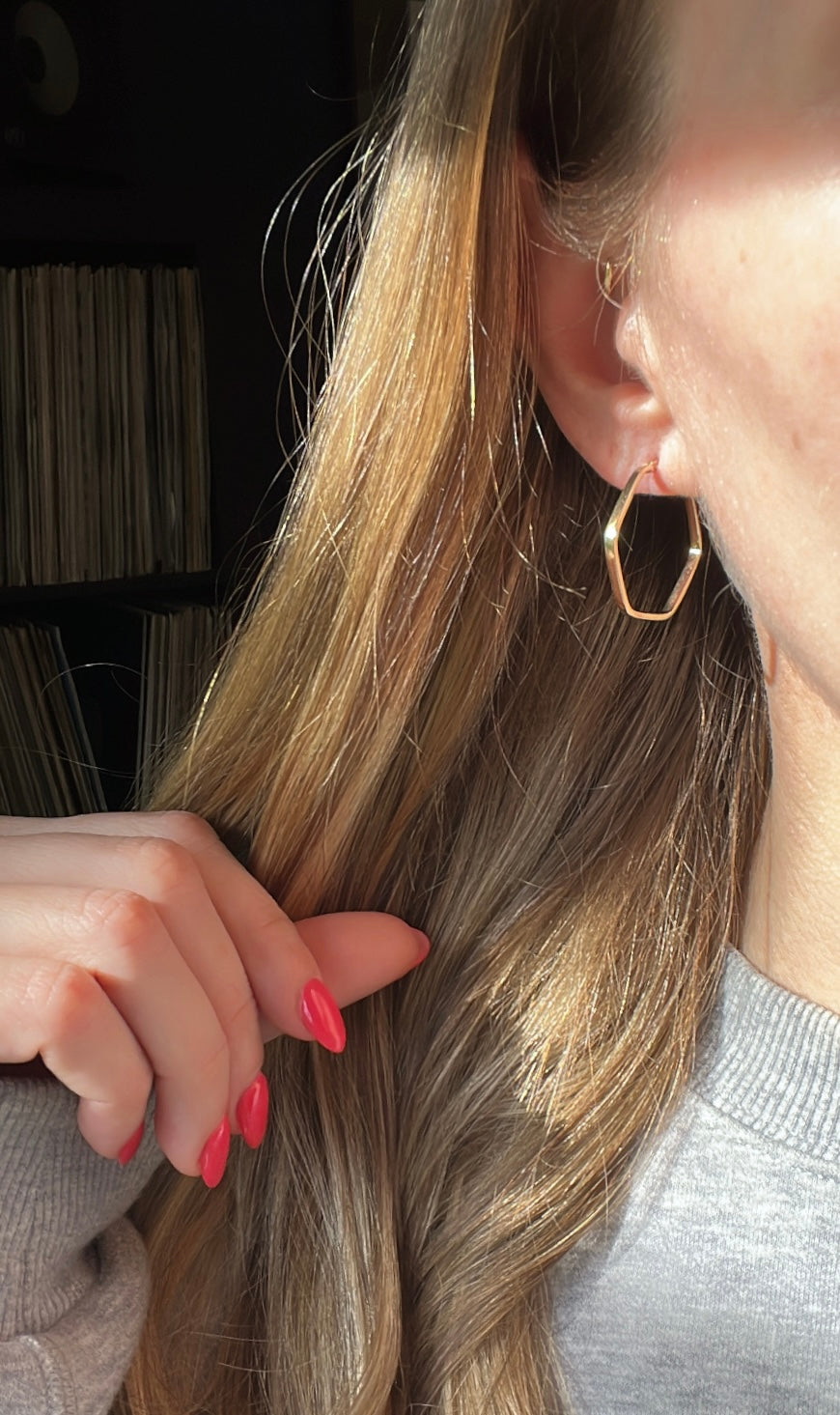 Vintage 14k Gold Hexagonal Hoop Earrings