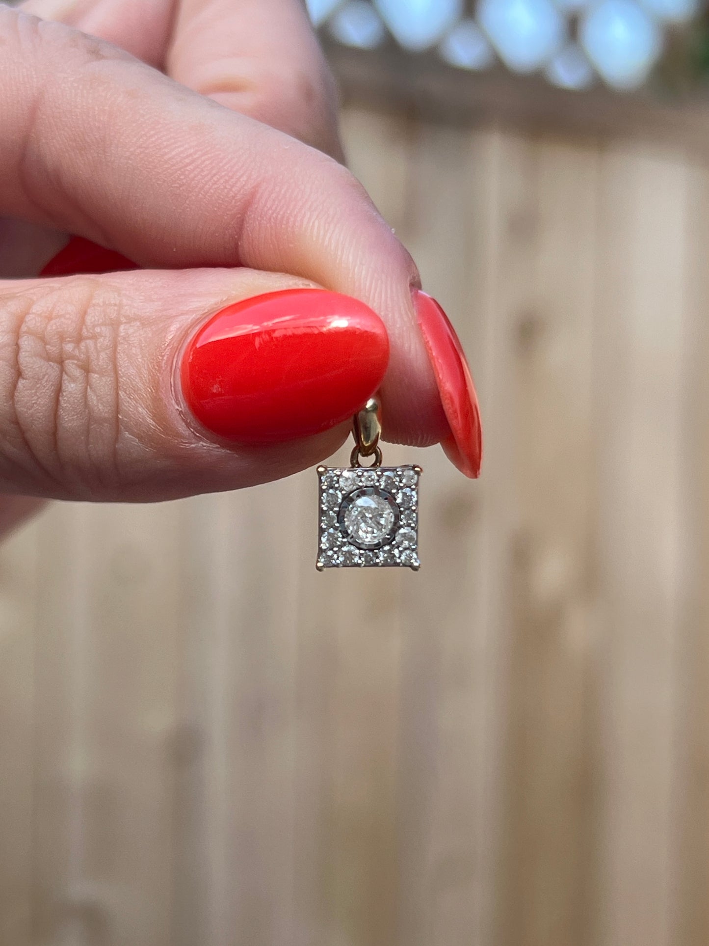 Vintage 14k Gold Square Diamond Framed Diamond Charm