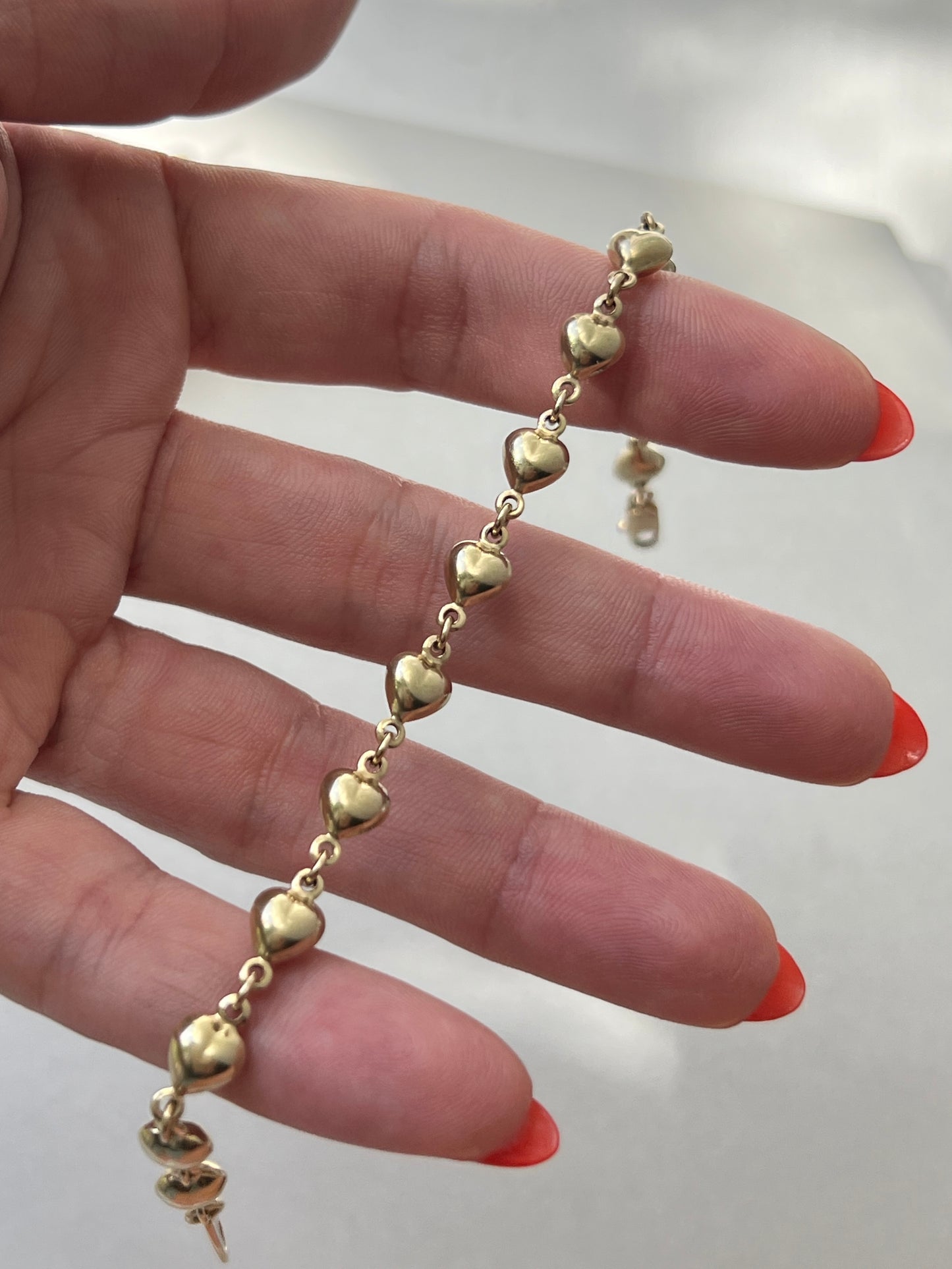 Vintage 14k Puffy Heart Link Bracelet