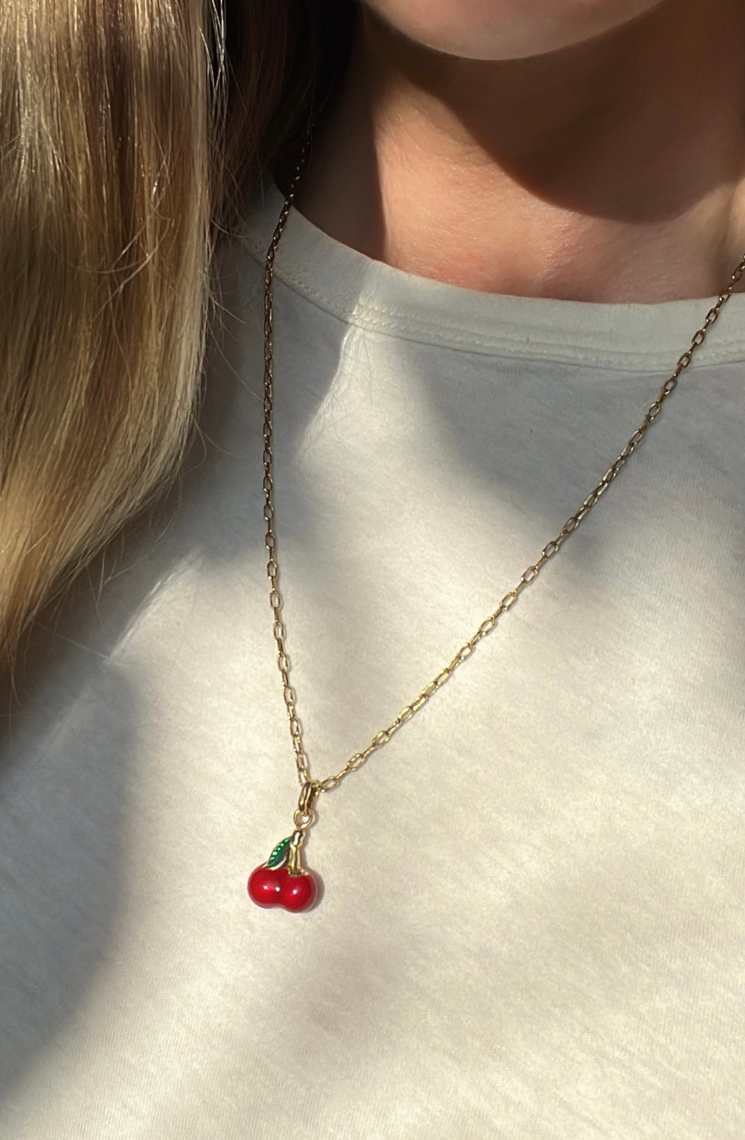 Estate 14k Gold + Enamel Cherries Charm