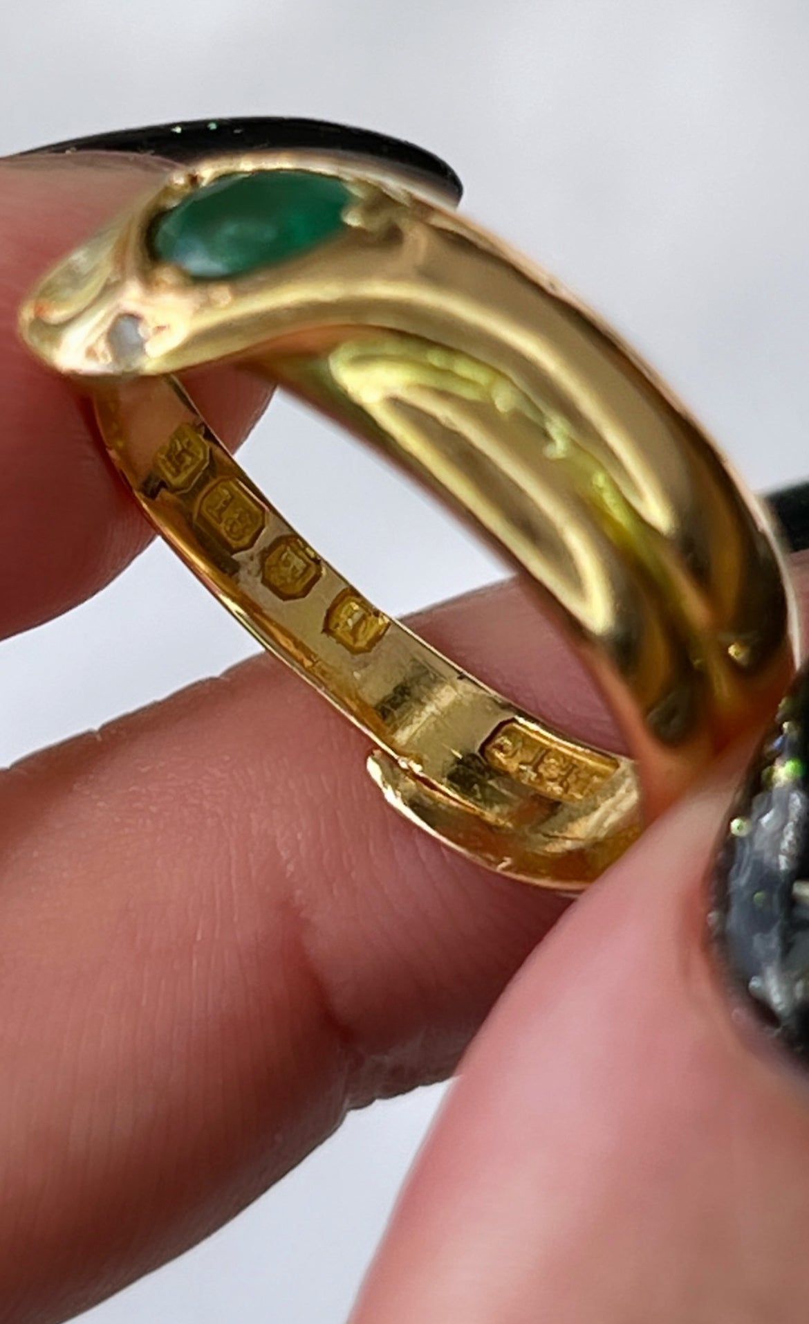 Vintage 18k Emerald + Diamond Snake Ring