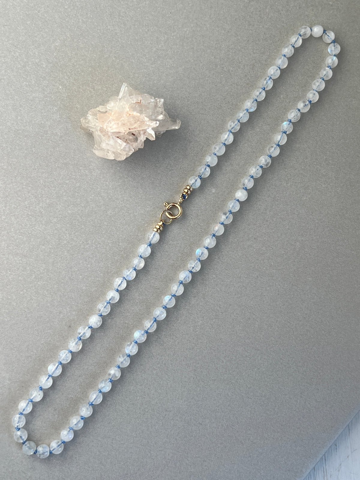Custom 14k Gold 17” Moonstone ‘Pearls’ Silk-Knotted Necklace