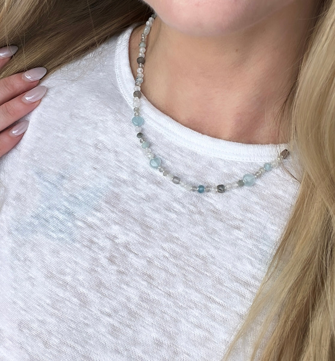 Custom 14k Gold 16.5” Mixed Gemstone Silk-Knotted Necklace