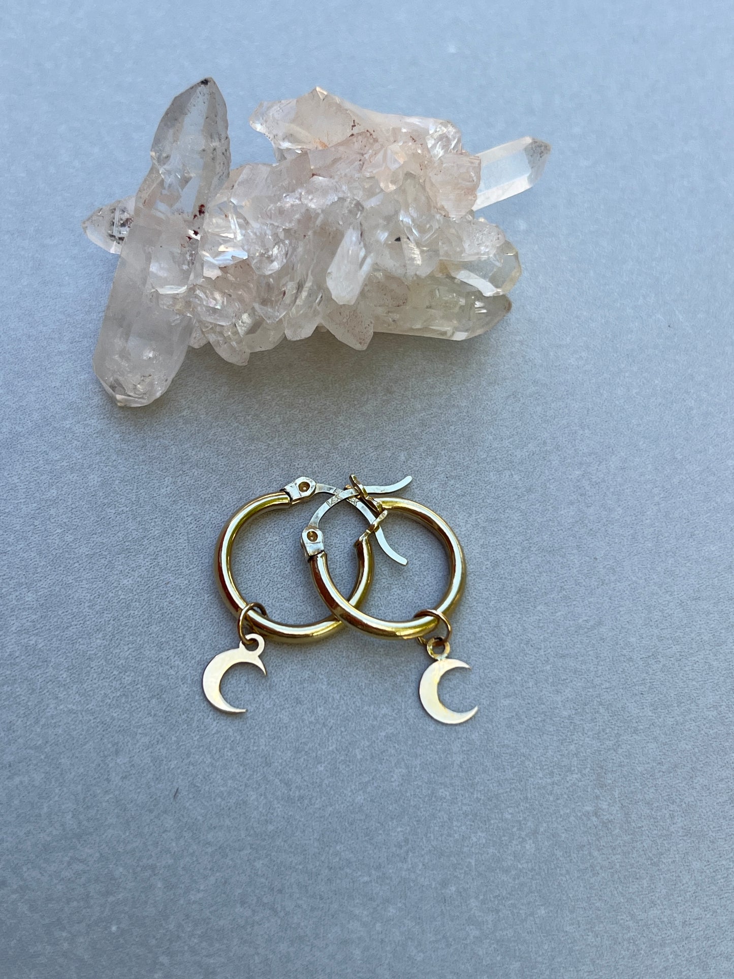 Vintage 14k Gold Small Moon Charm Tube Hoops