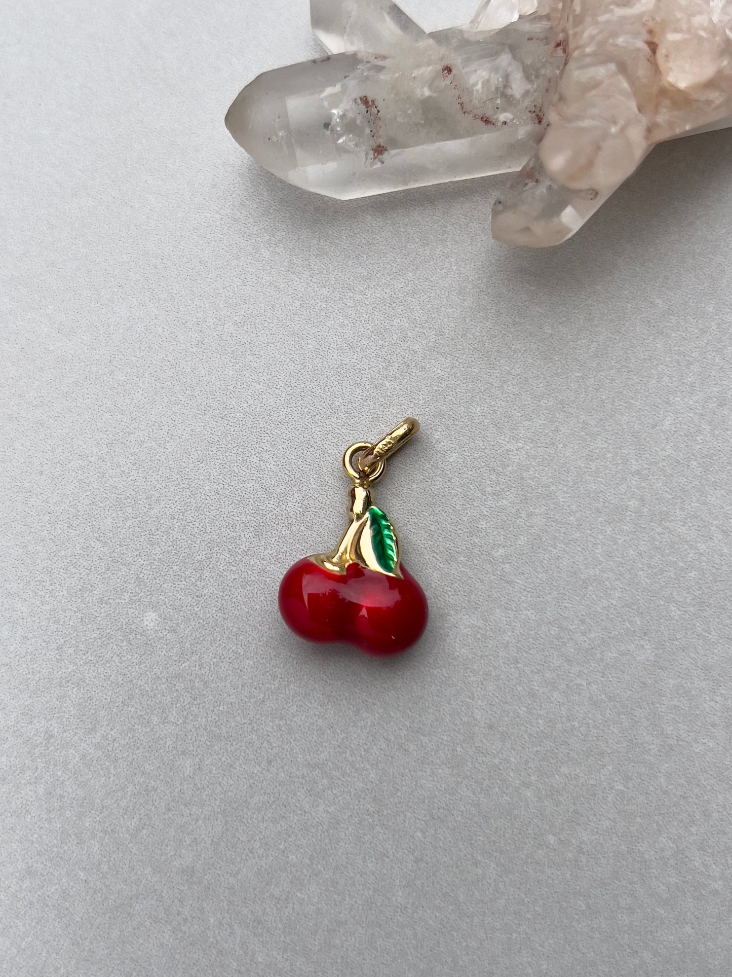 Estate 14k Gold + Enamel Cherries Charm