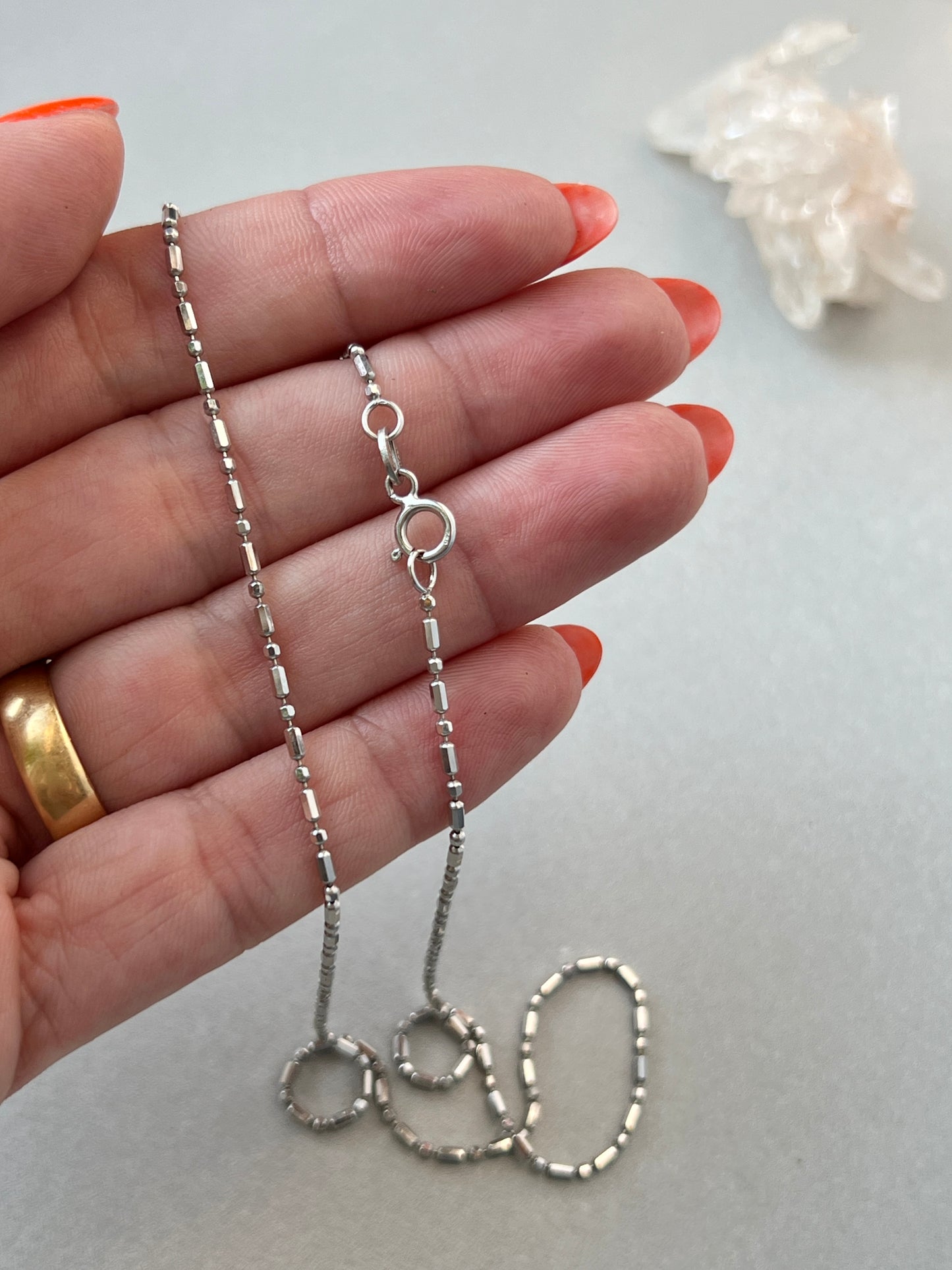 Vintage 18k White Gold 15.5” Dot + Dash Chain Necklace