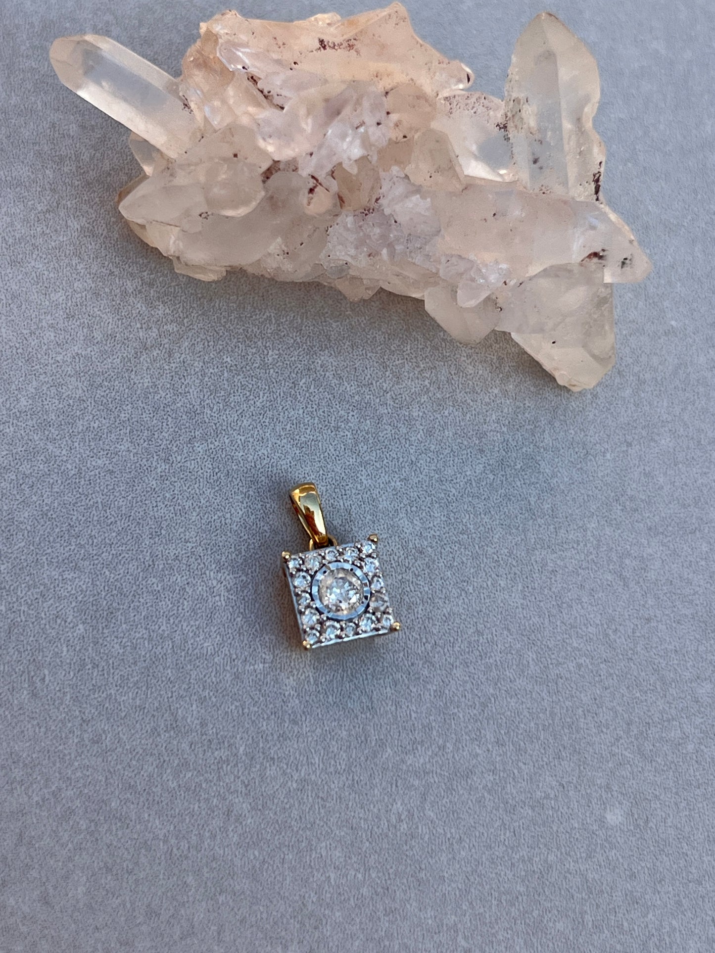 Vintage 14k Gold Square Diamond Framed Diamond Charm