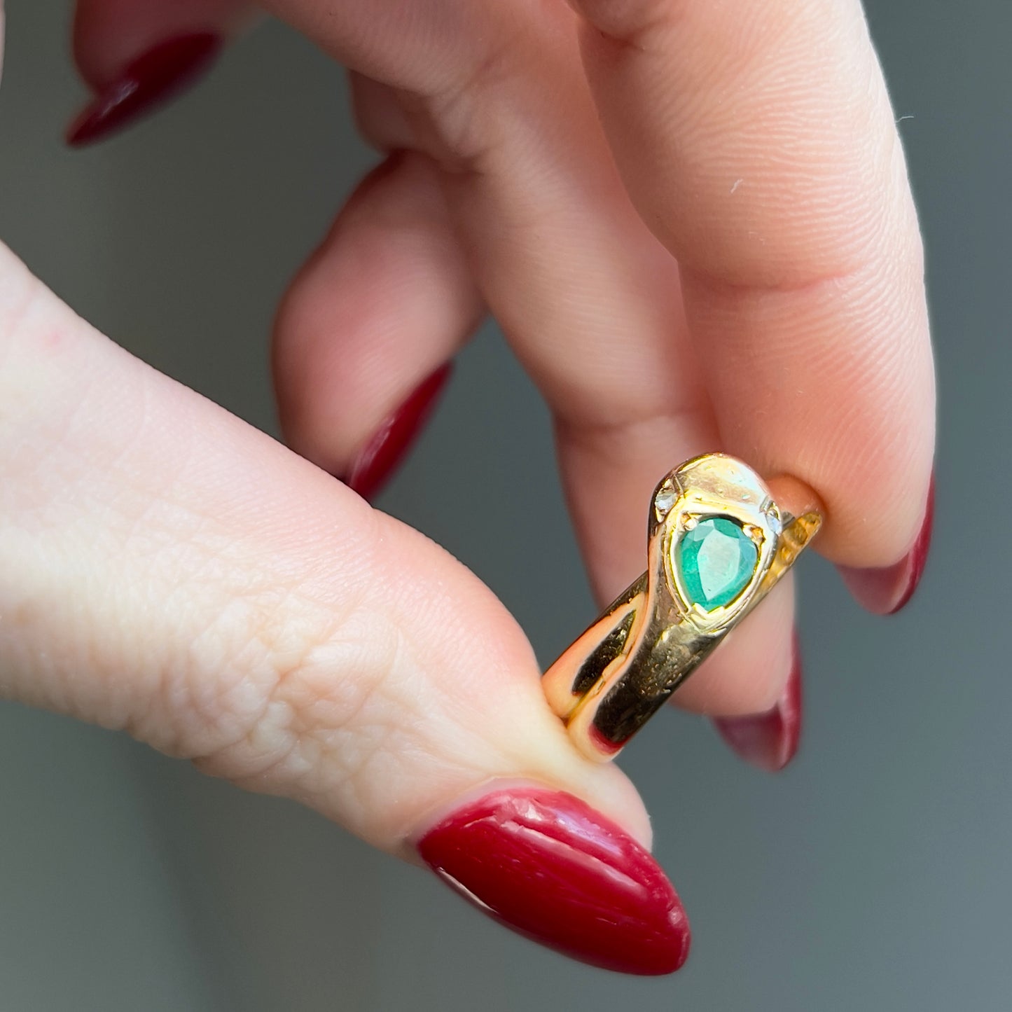 Vintage 18k Emerald + Diamond Snake Ring