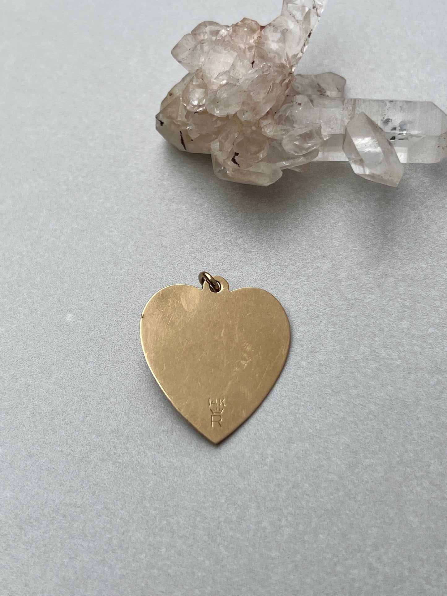 Vintage 14k Gold Engine Turned Heart Charm with Pearl