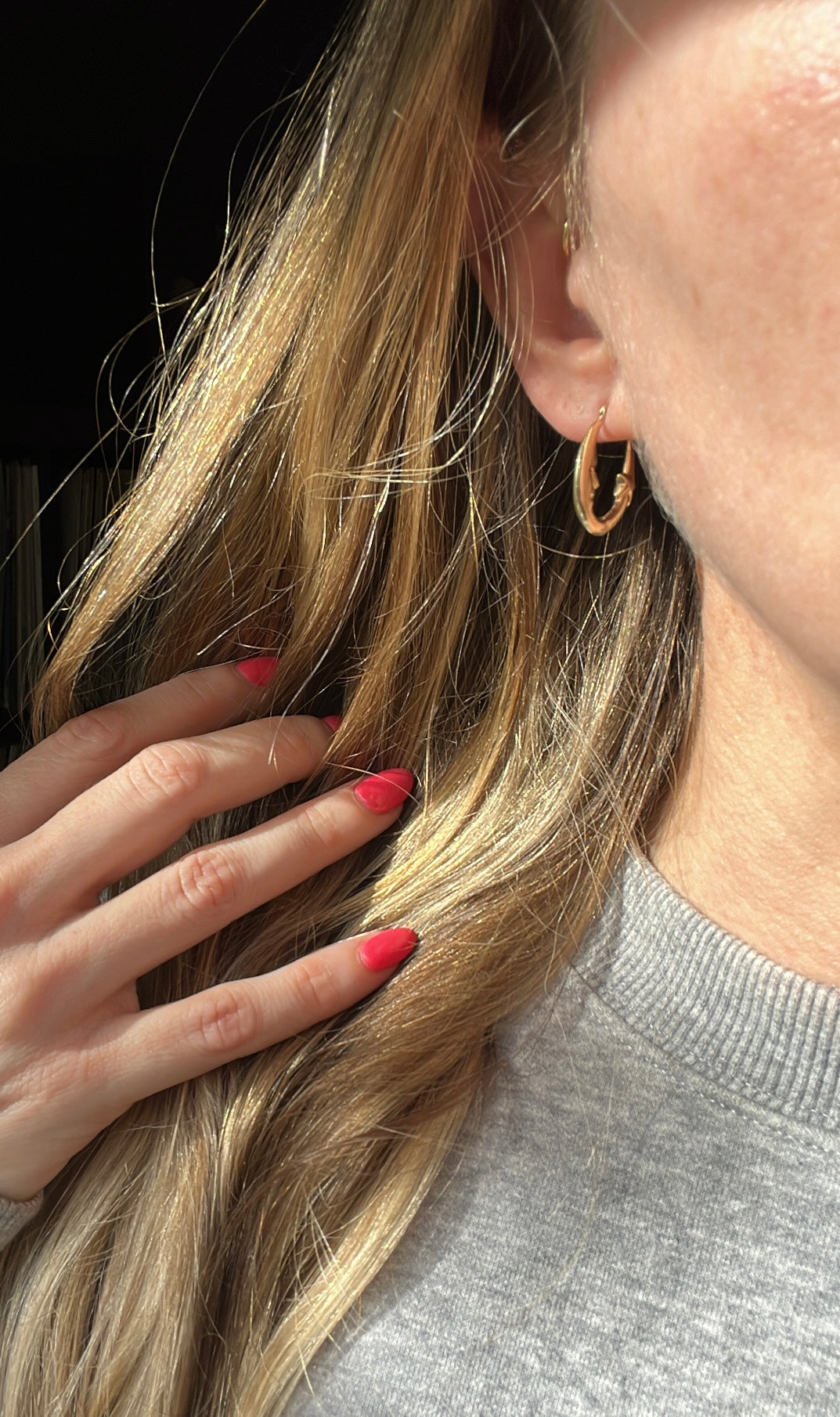 Vintage 10k Gold Man in the Moon Celestial Hoop Earrings