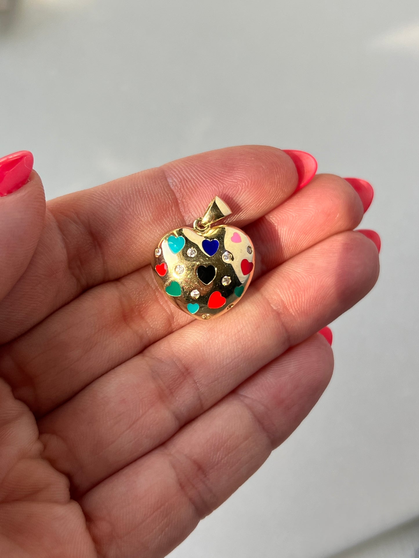 Estate 14k Gold Double Sided Puffy Heart Pendant