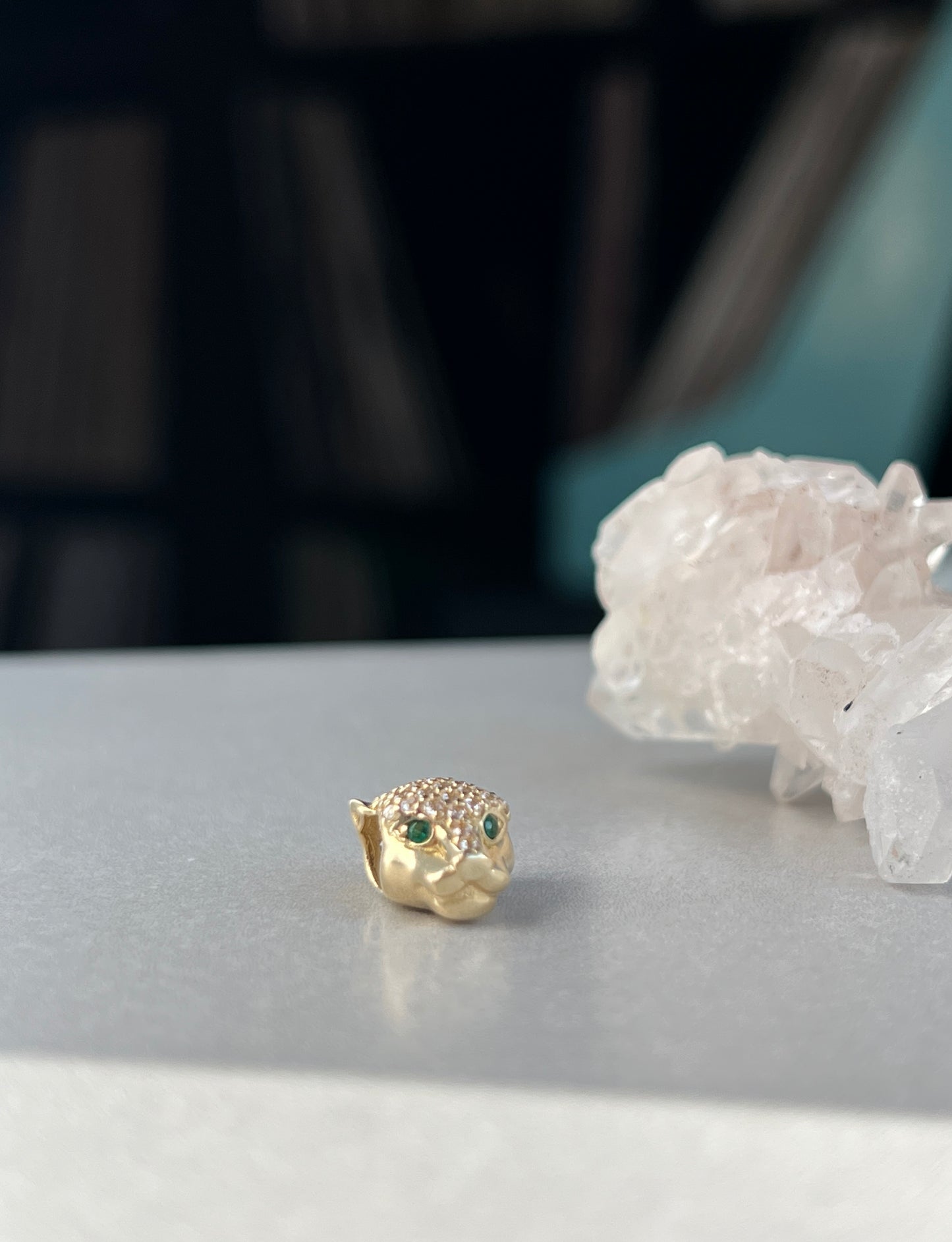 Estate 14k Gold Pavé Leopard Bead Charm