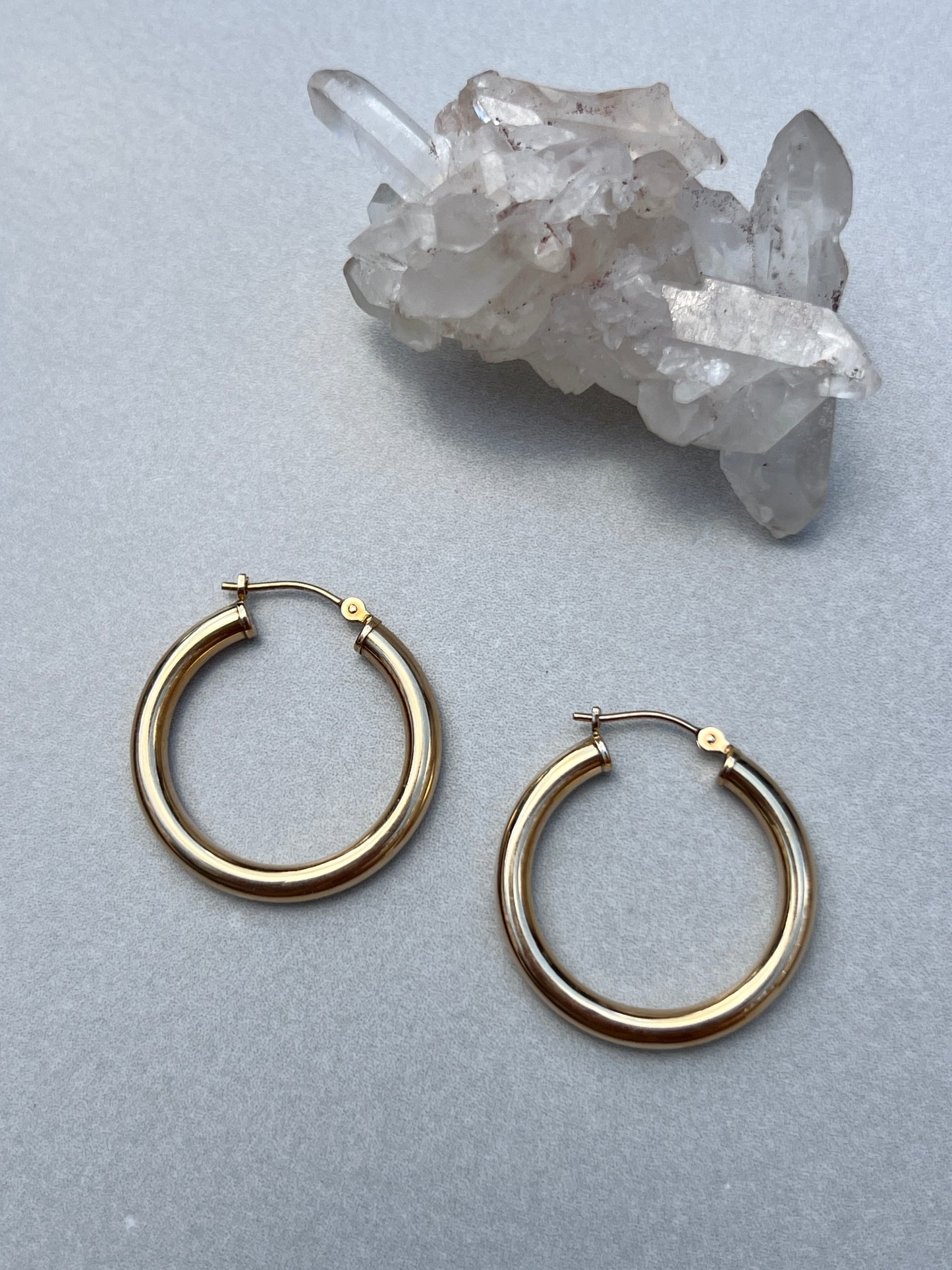 Vintage 14k Gold Large Tube Hoop Earrings