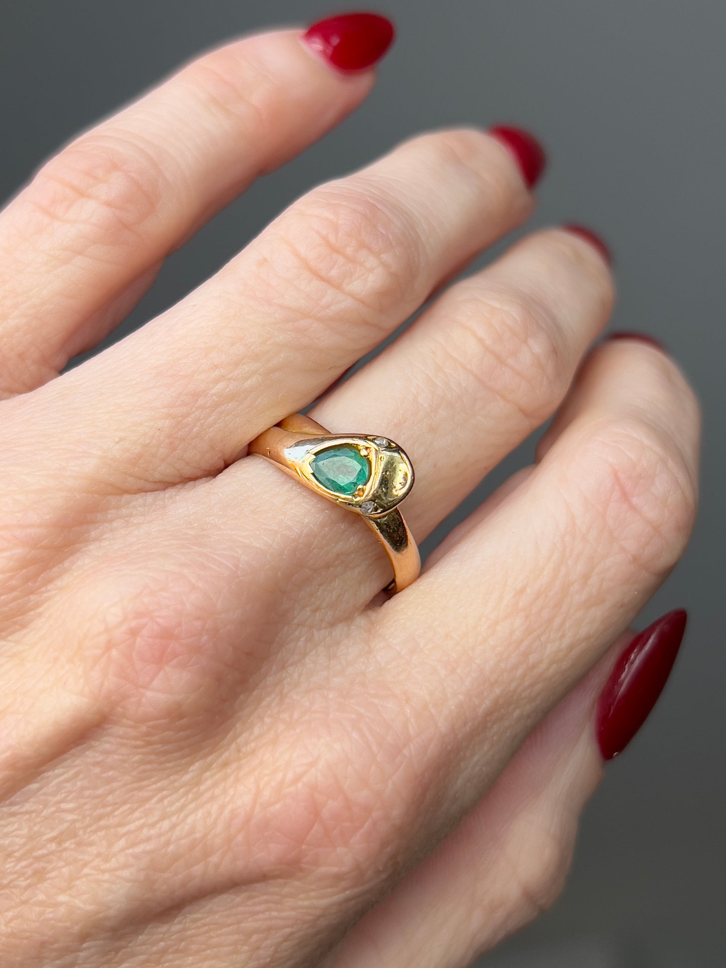 Vintage 18k Emerald + Diamond Snake Ring
