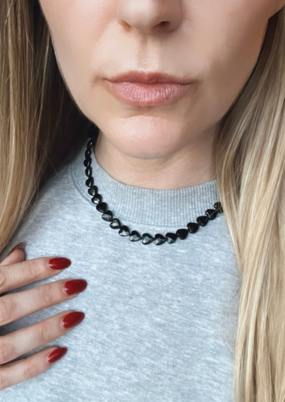 Custom 14k Gold 15” Onyx Heart Silk-Knotted Gemstone Necklace