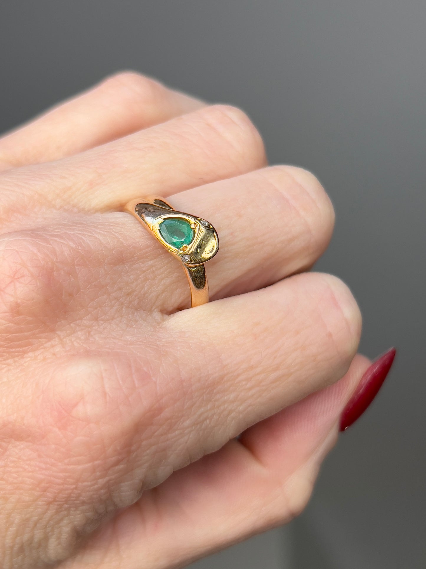Vintage 18k Emerald + Diamond Snake Ring