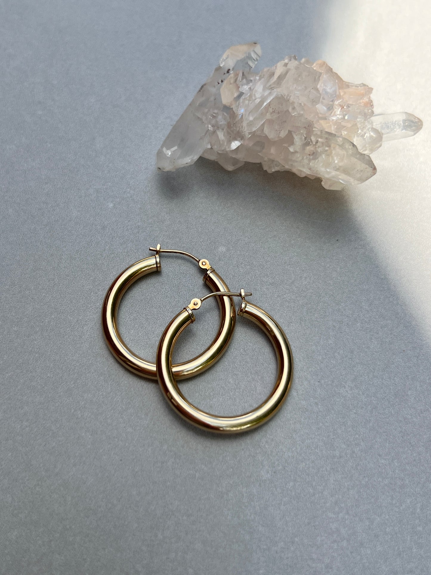 Vintage 14k Gold Large Tube Hoop Earrings