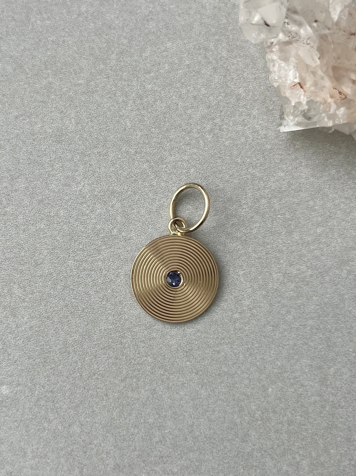 Vintage 14k Gold Sapphire Spiral Engine Turned Cufflink Conversion Charm