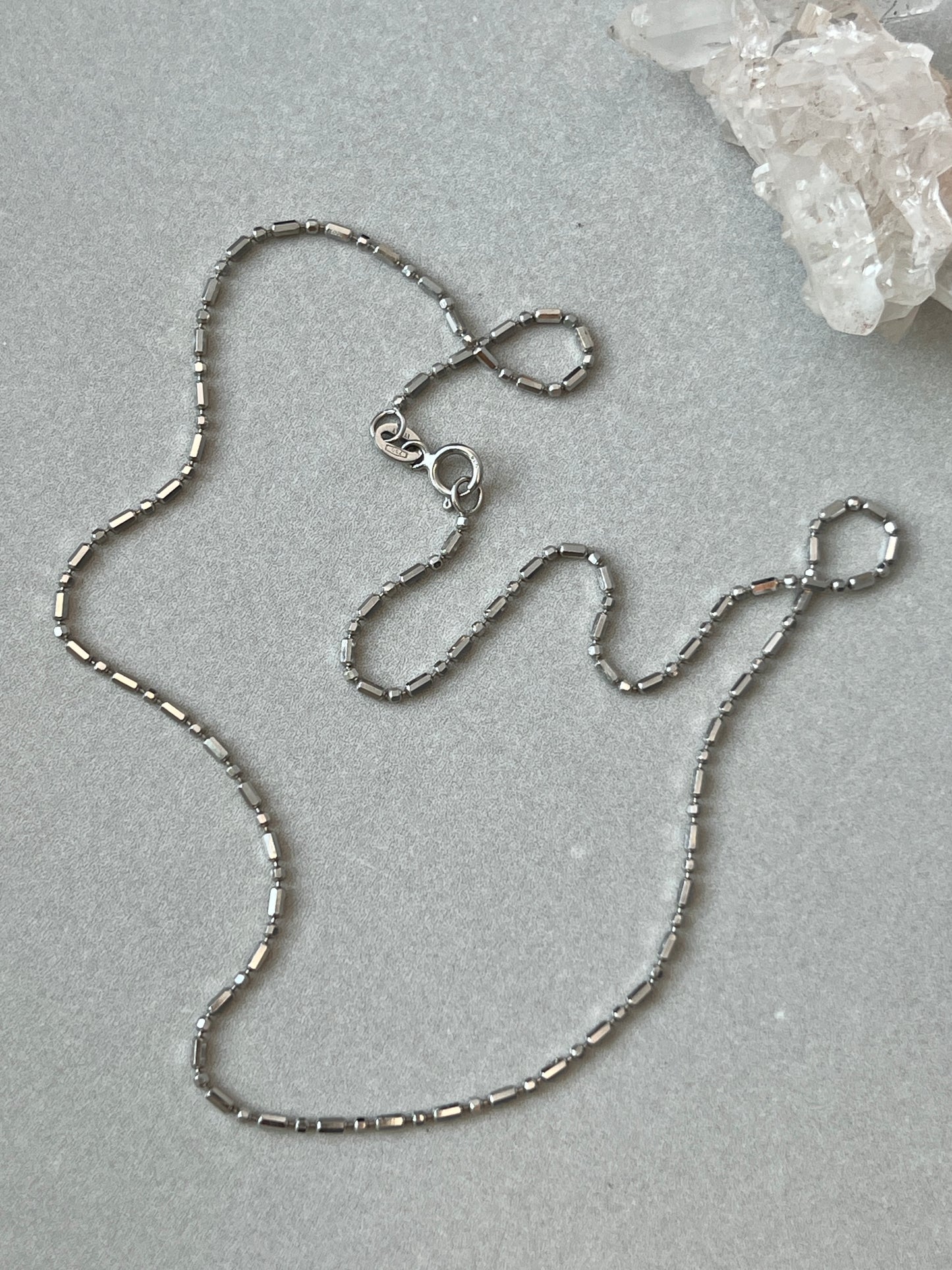 Vintage 18k White Gold 15.5” Dot + Dash Chain Necklace