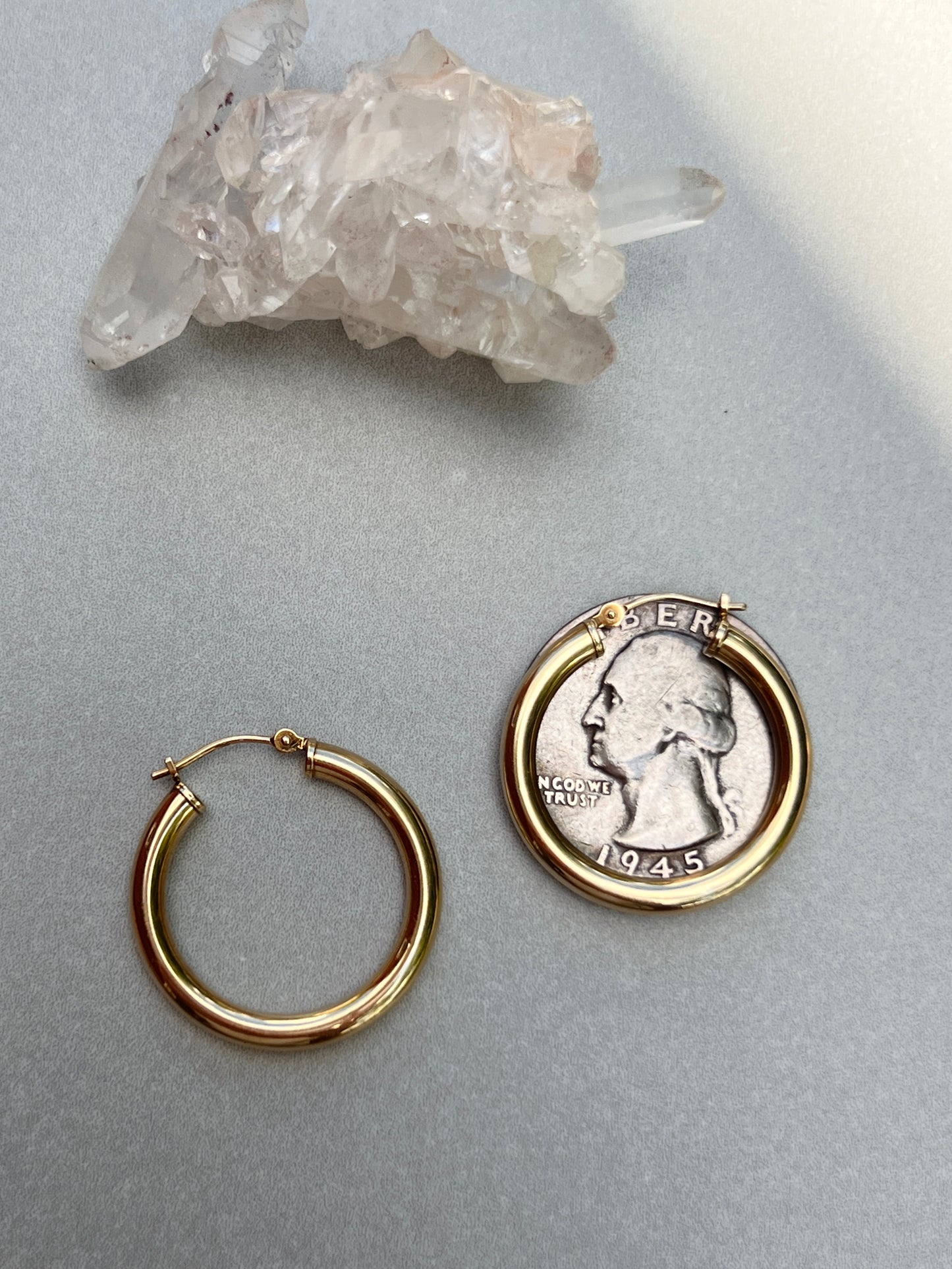 Vintage 14k Gold Large Tube Hoop Earrings