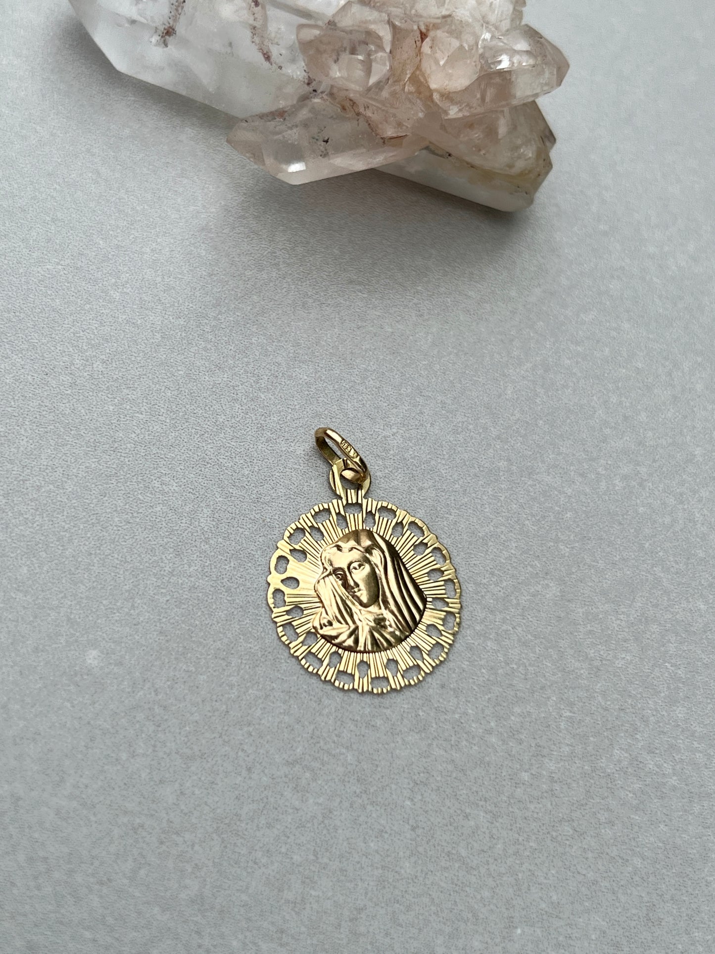 Vintage 14k Gold Engine Turned Holy Virgin Charm