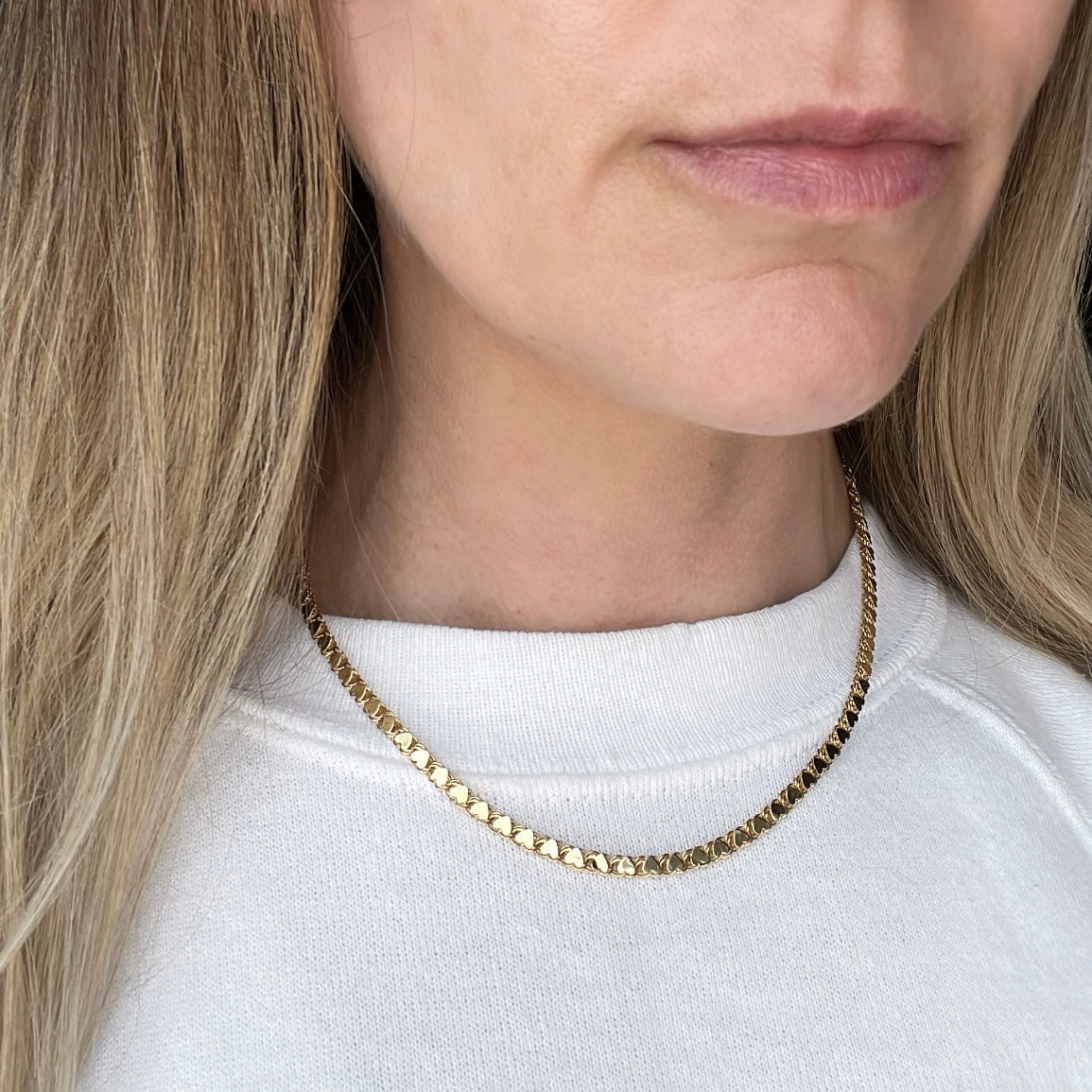 Vintage 14k Gold 18” Mirror Heart Link Necklace