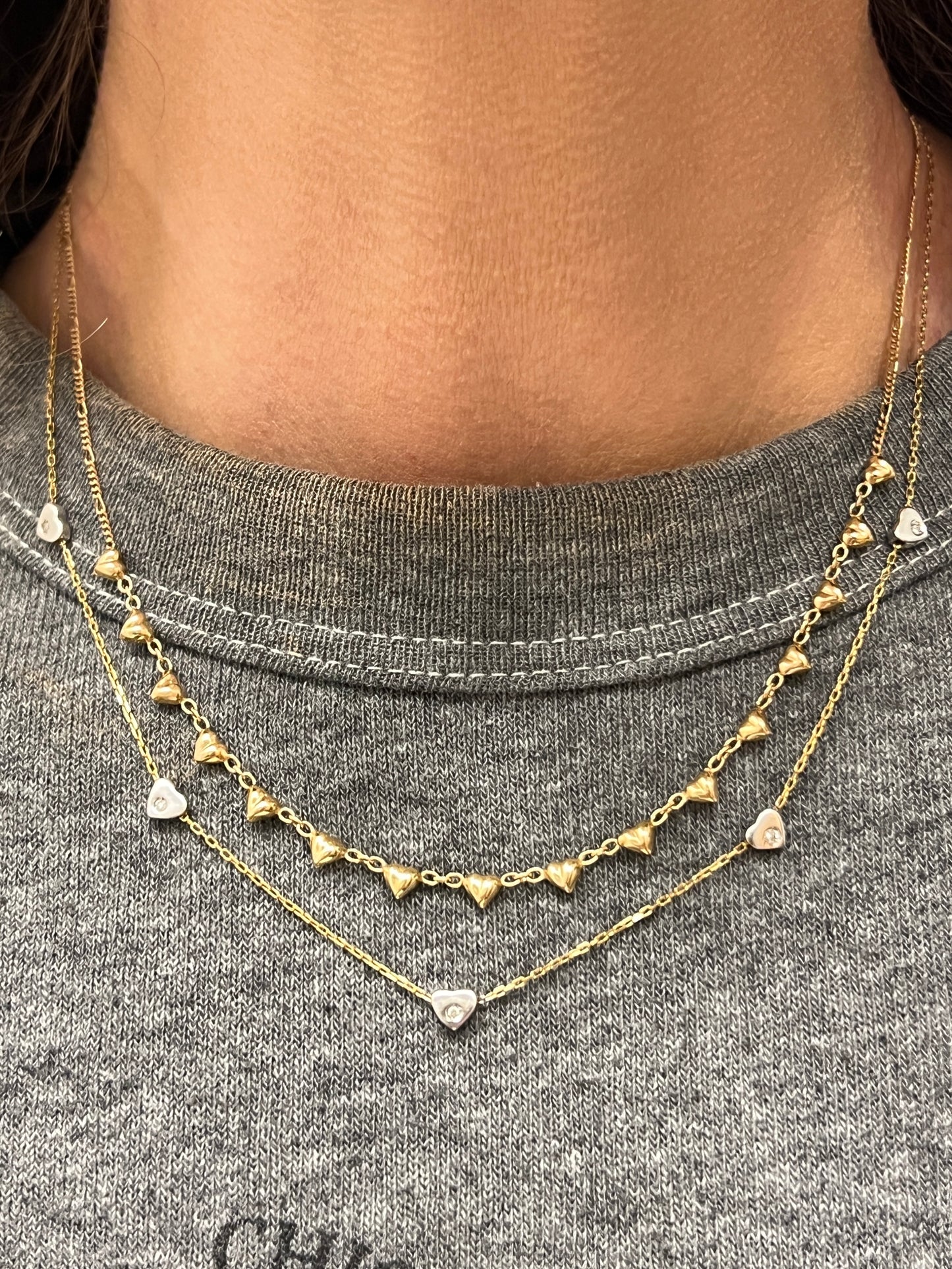 Vintage 14k Gold 17” Hearts & Diamonds Station Chain