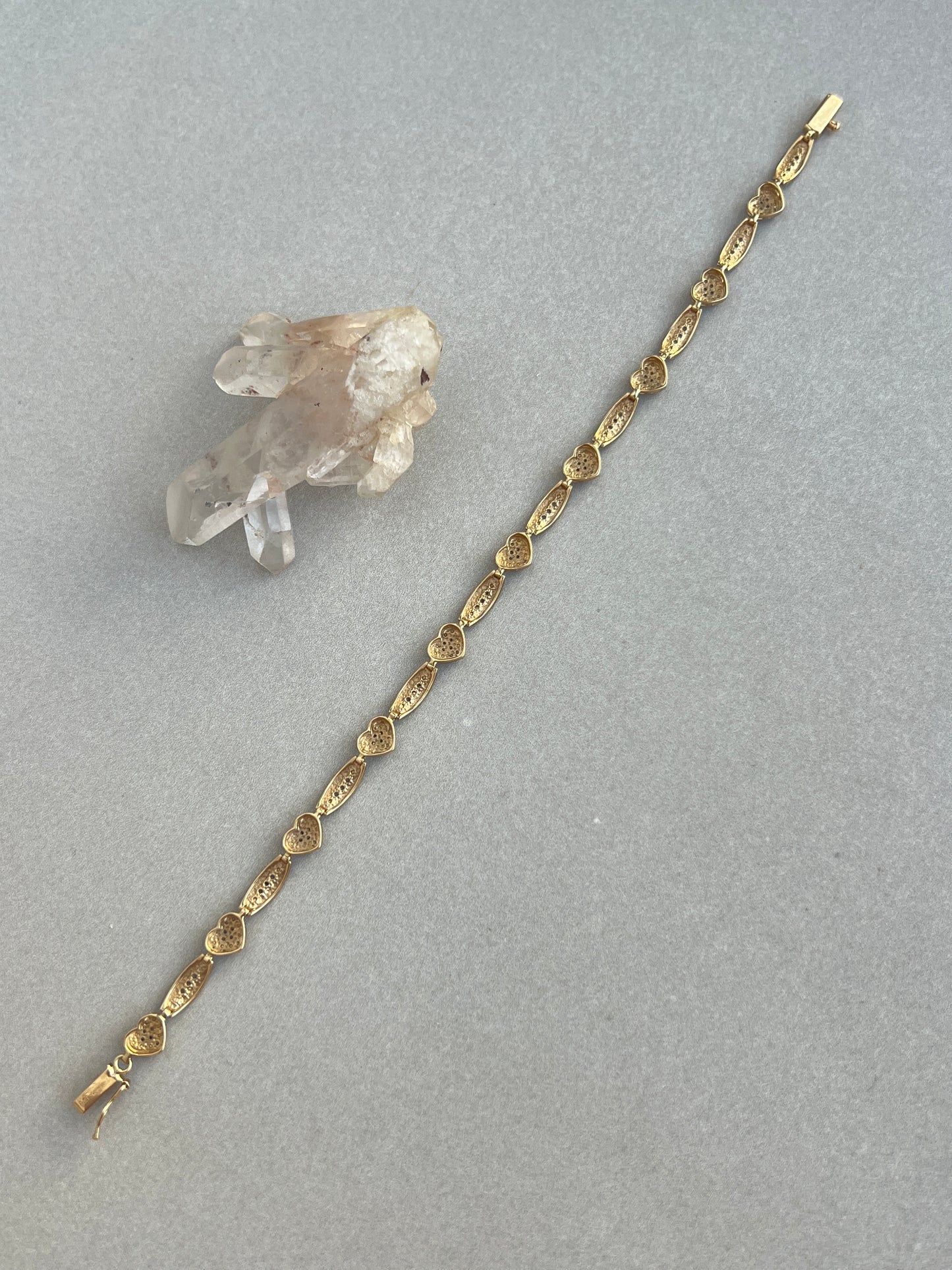 Vintage 14k Gold Diamond Pavé Heart Link Tennis Bracelet