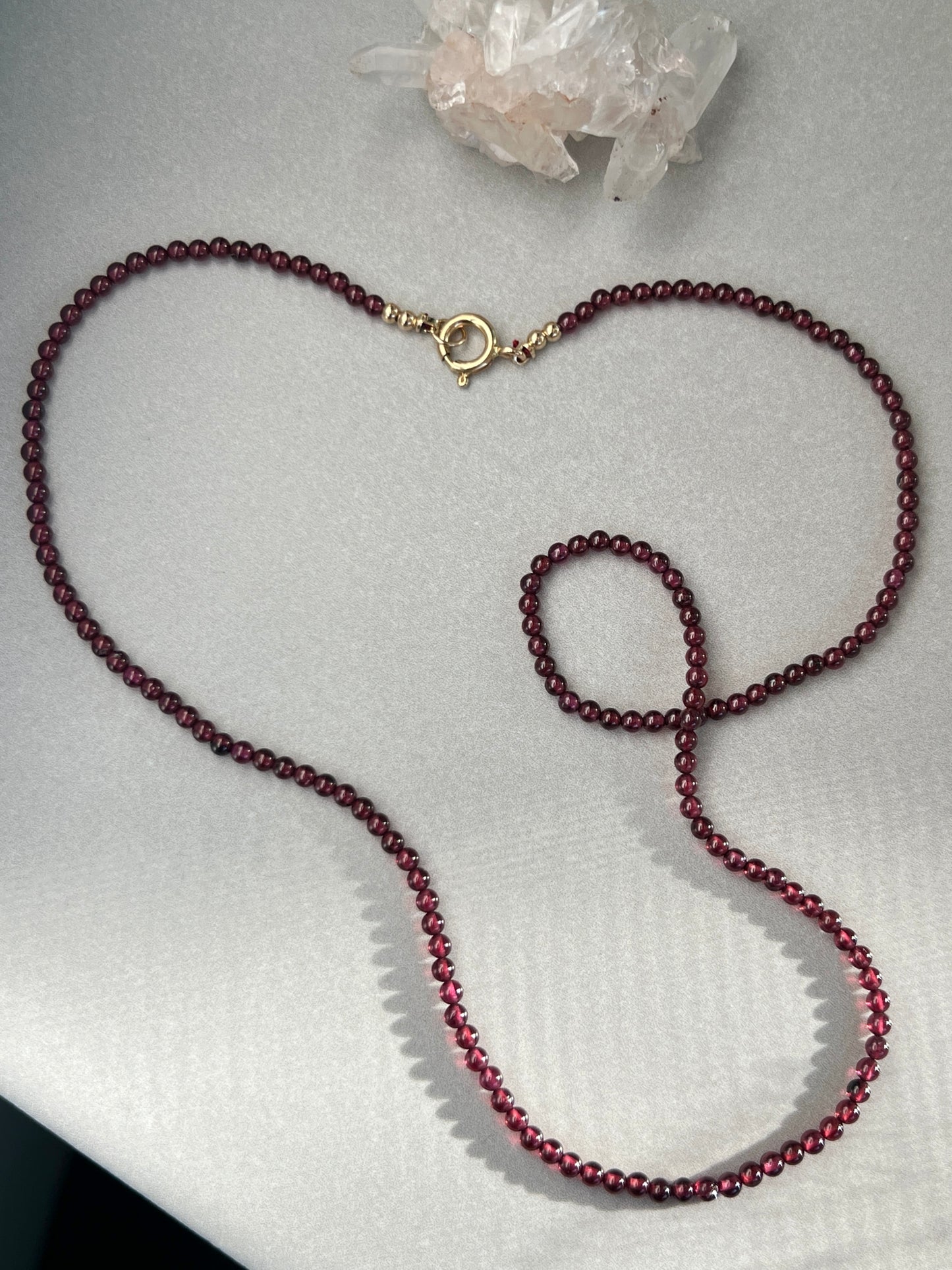 Custom 14k Gold + Mini Garnet ‘Pearls’ Beaded Gemstone Necklace