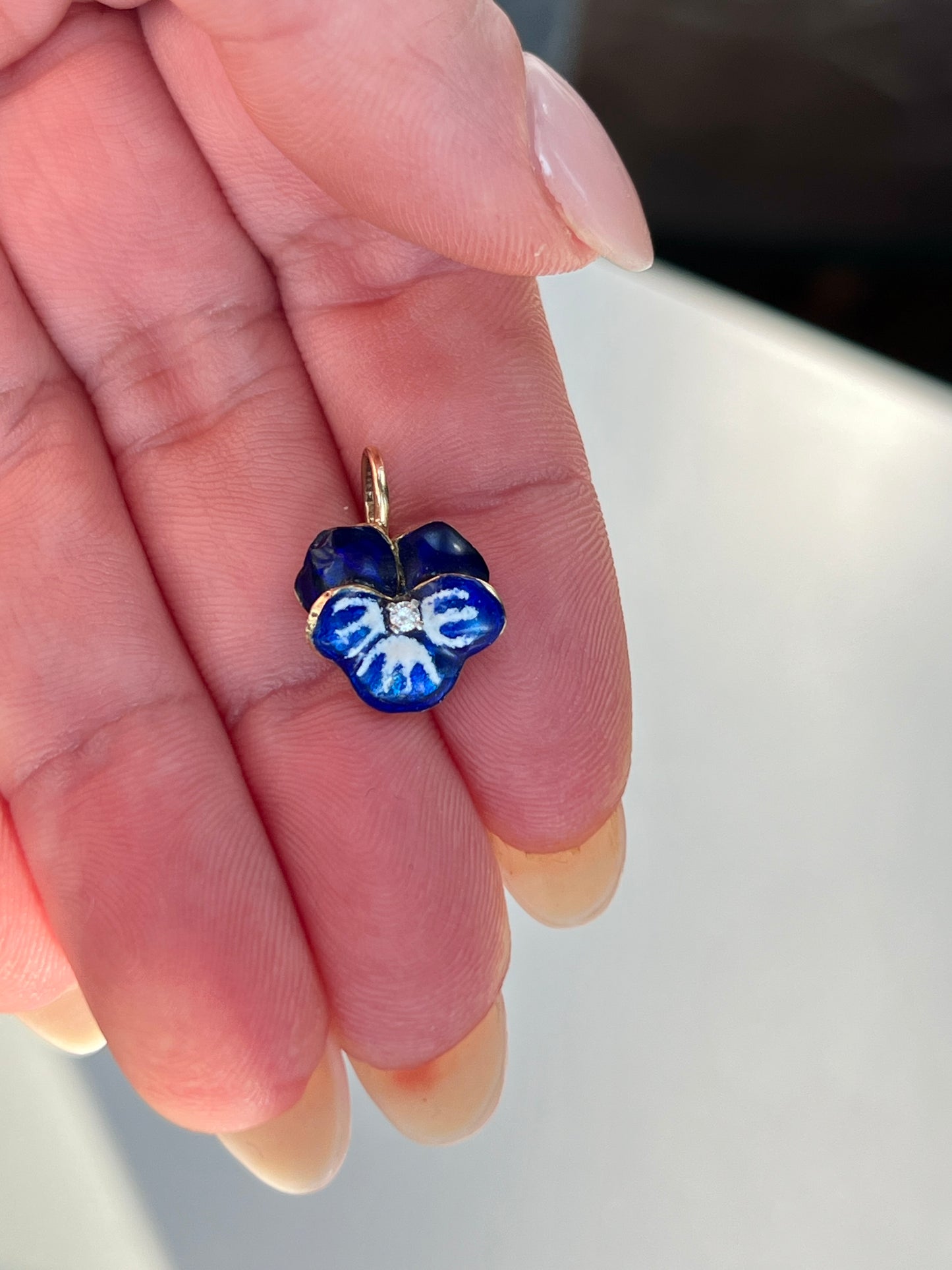 Vintage 14k Gold Diamond Accent Enameled Pansy Charm