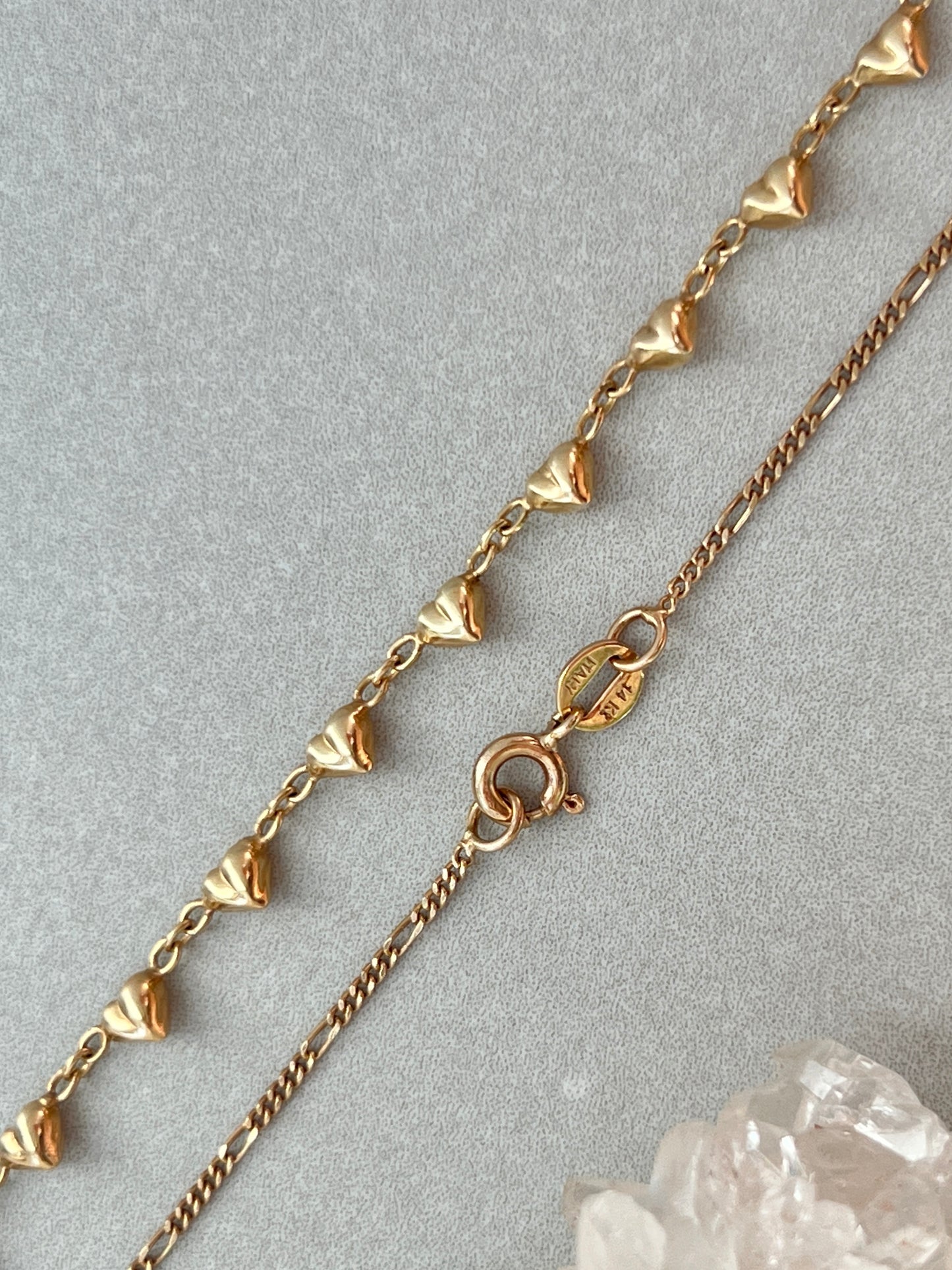 Vintage 14k Gold 16” Heart Fringe Necklace