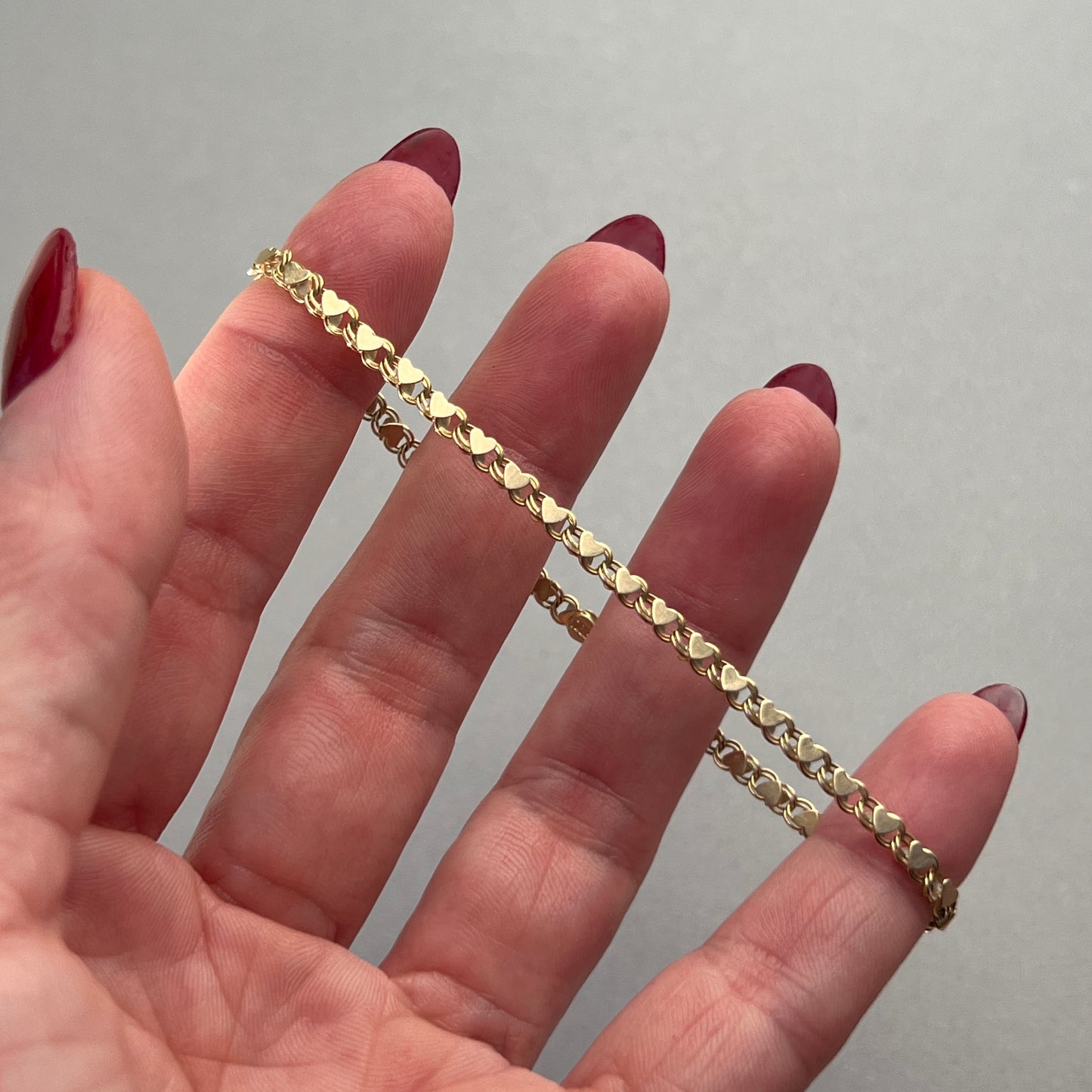 Vintage 14k Gold Mirror Heart Link Bracelet