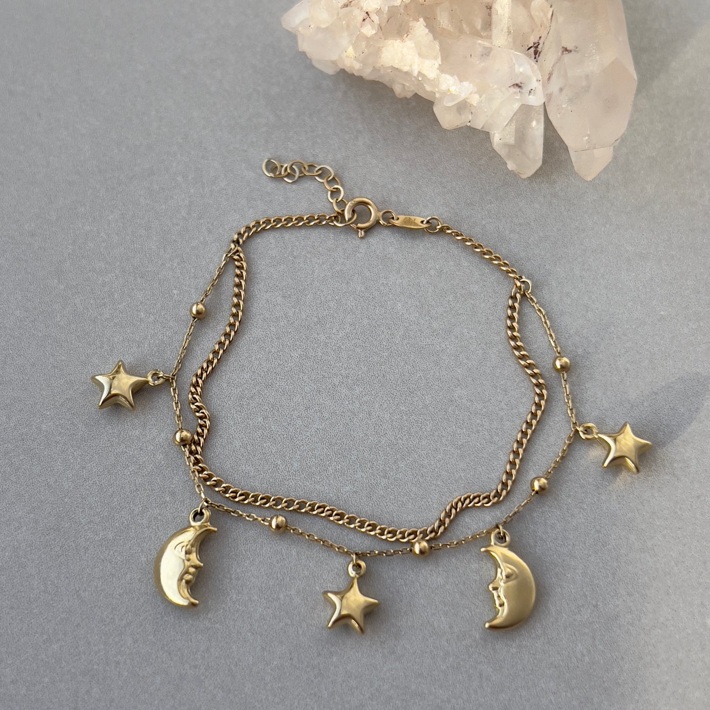 Estate 14k Gold Moon + Stars Bracelet