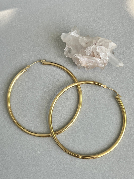 Vintage 14k Gold Large 2” Tube Hoop Earrings