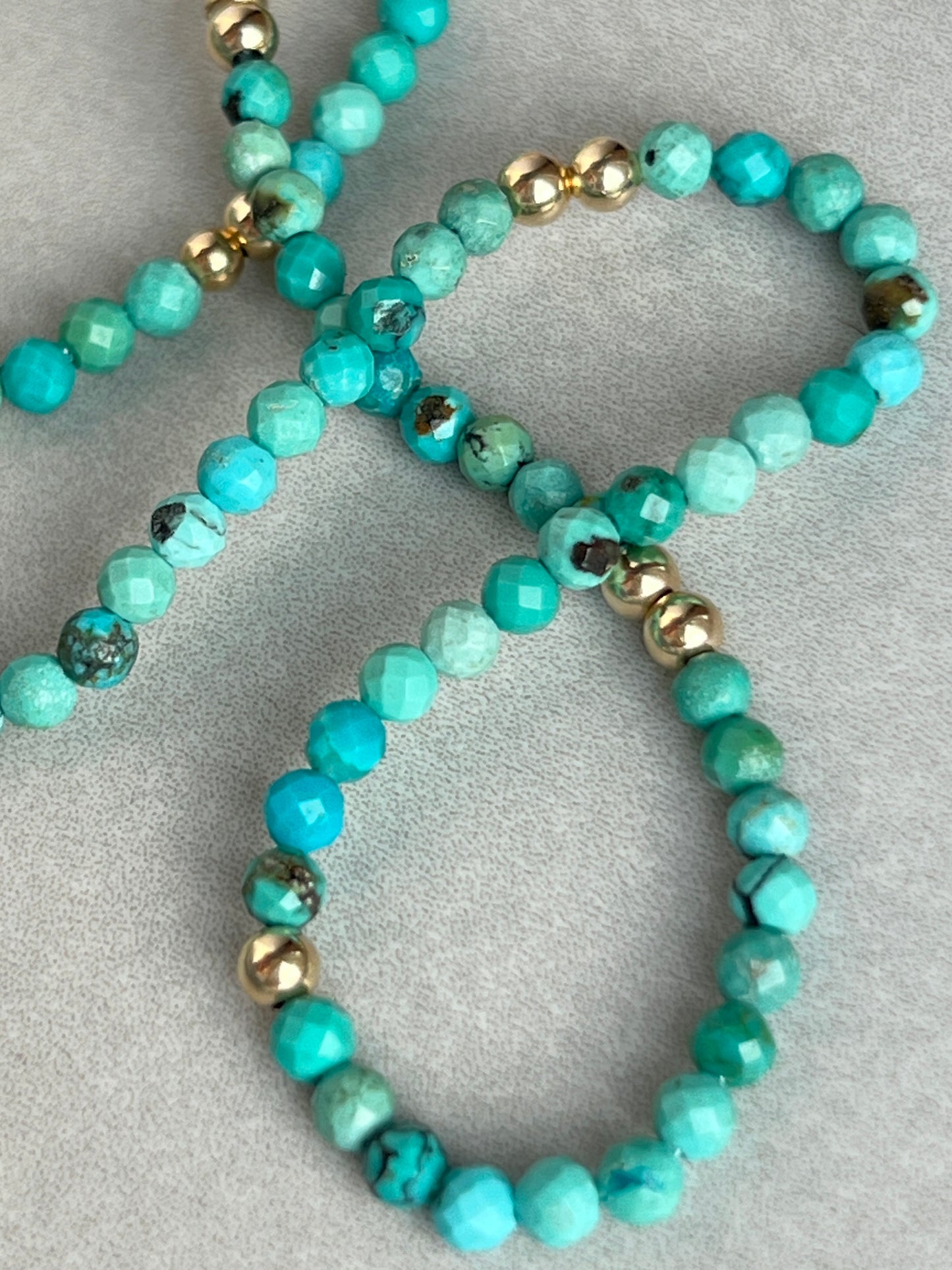 16” Faceted Turquoise Gemstone Necklace with Solid 14k Gold Beads + Findings