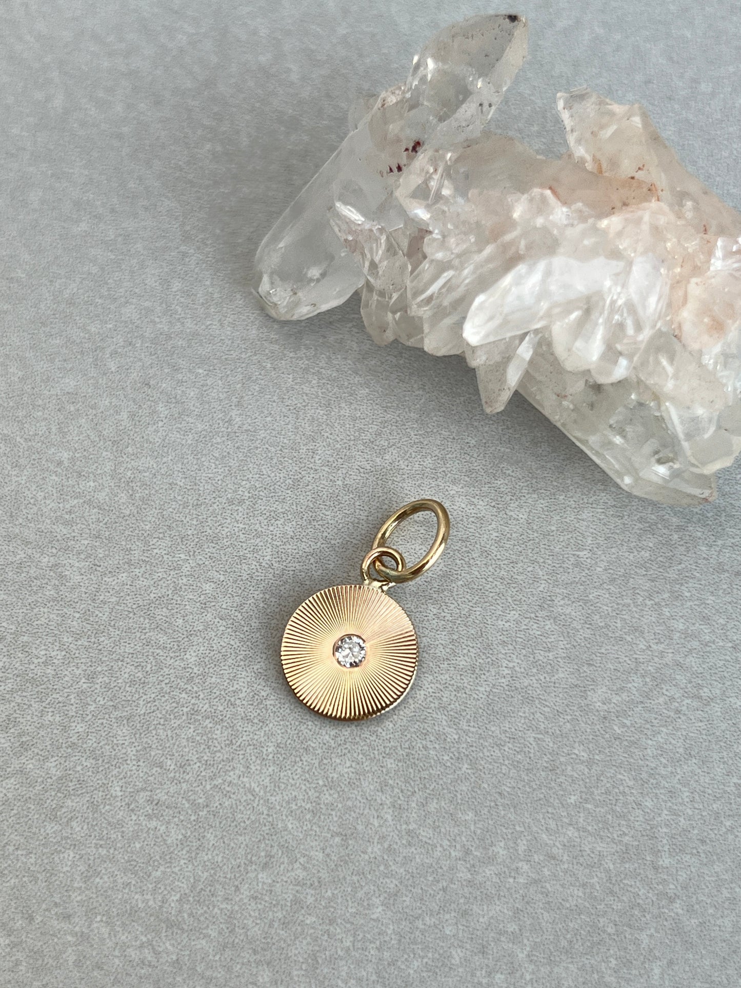 Vintage 14k Gold Round Engine Turned Diamond Accent Pendant