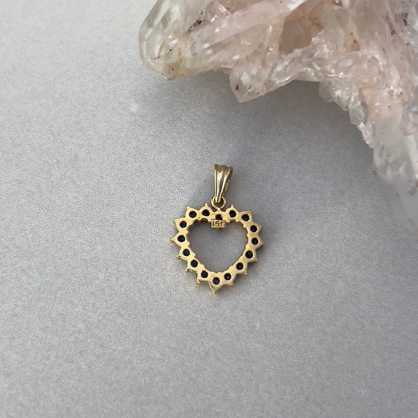 Vintage 14k Gold Sapphire Open Heart Charm