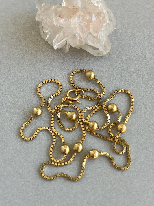 Vintage 14k Gold 18” Bead Station Box Link Chain