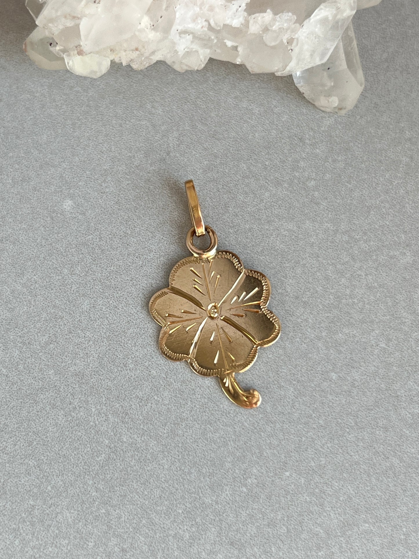 Vintage 14k Gold Hand Engraved Lucky Shamrock Charm
