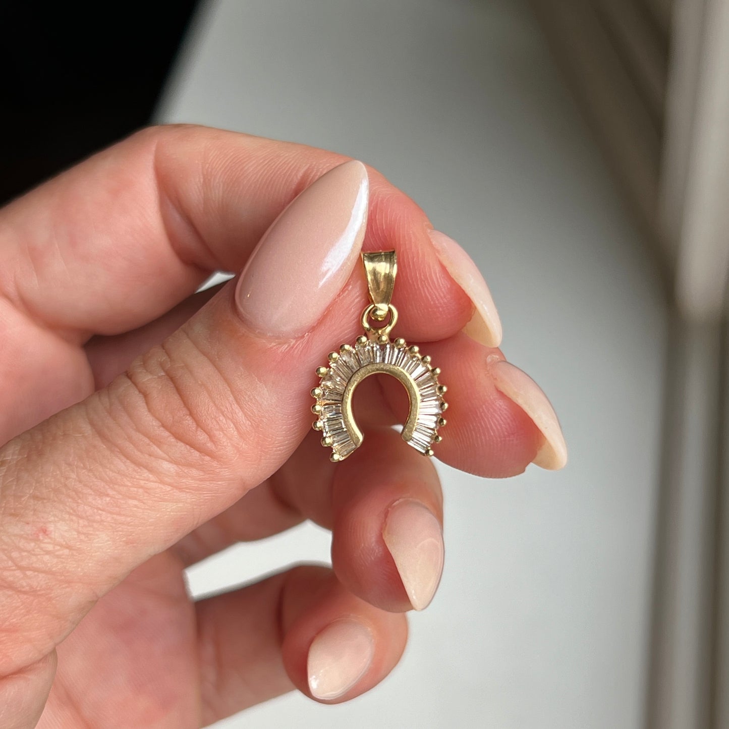 Vintage 14k Gold + Baguette Diamond Lucky Horseshoe Charm