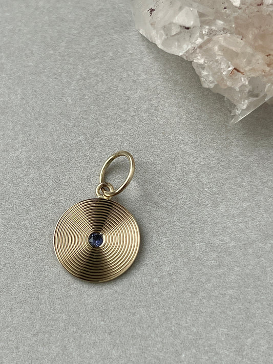 Vintage 14k Gold Sapphire Spiral Engine Turned Cufflink Conversion Charm