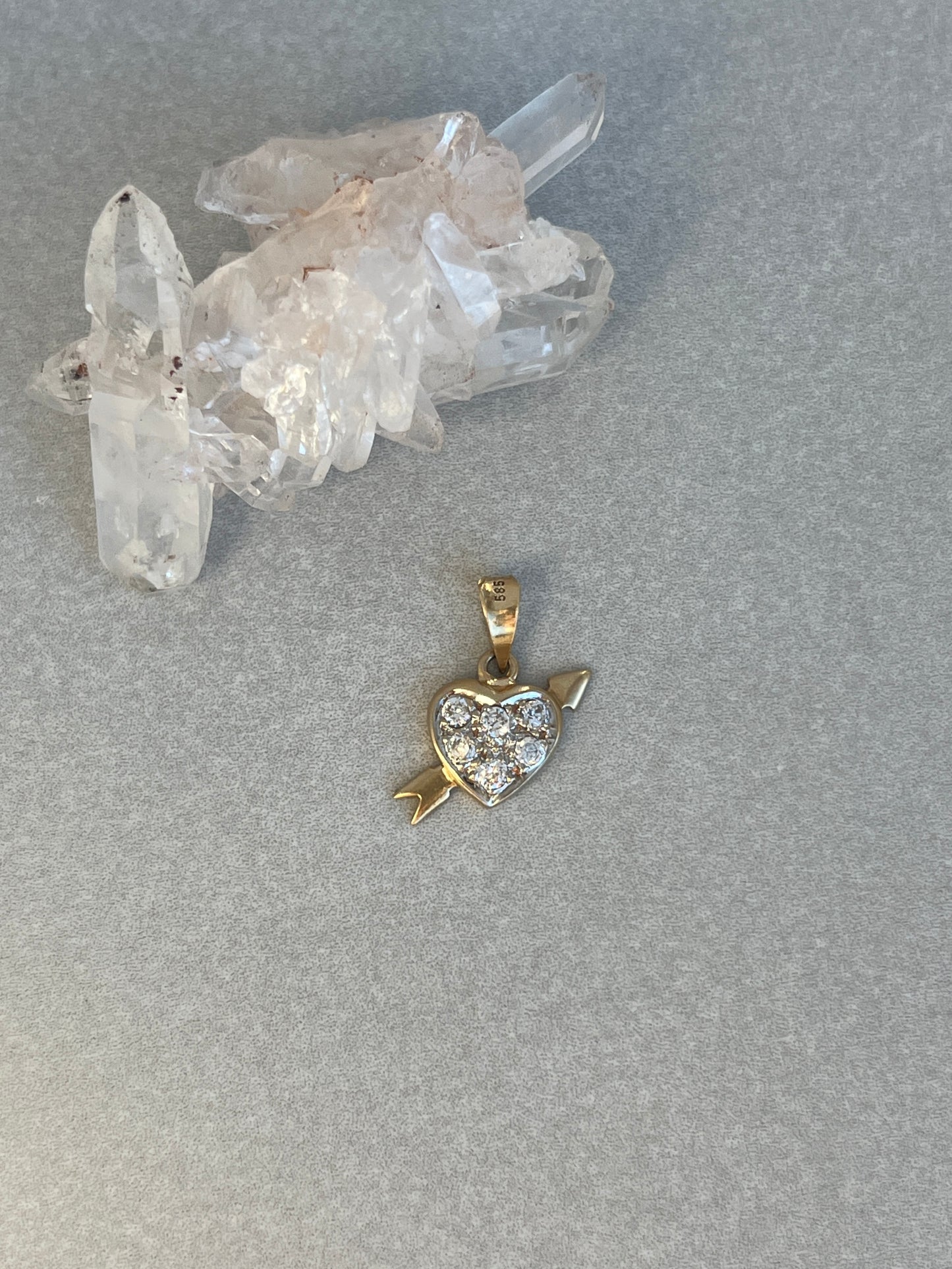 Vintage 14k Gold Arrow & Heart Natural Diamond Charm